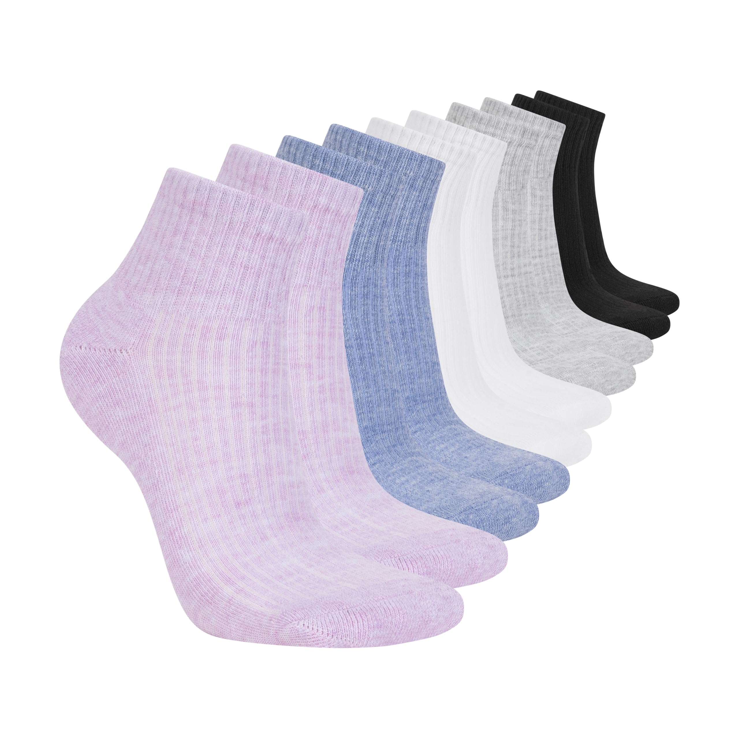 Skechers Women's 10 Pack Cushioned Quarter Crew Socks, Purple/Blue Mottled Multi, 42-44.5 EU