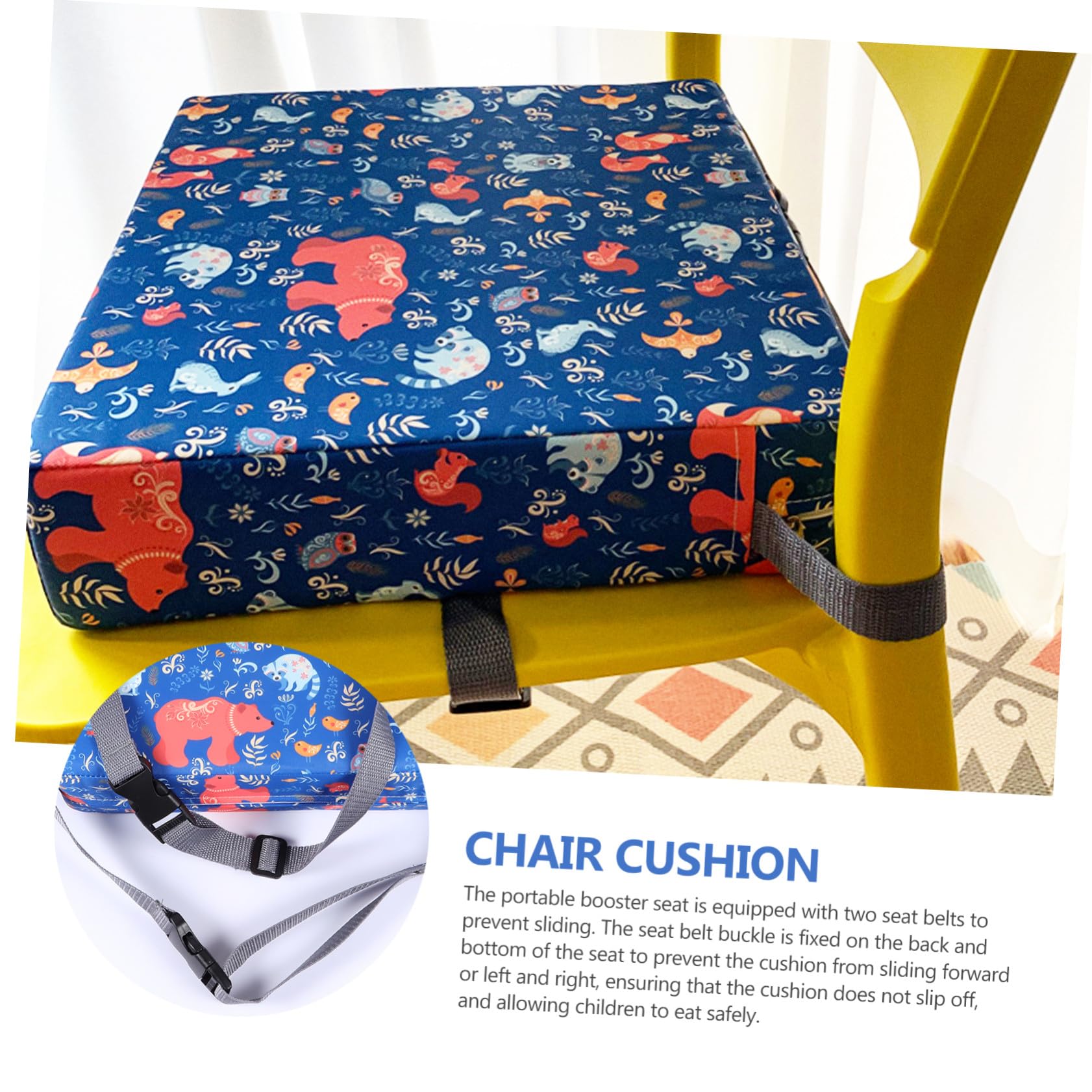 Hemobllo Cuscino Rialzo Sedia e Smontabile con Cintura di Sicurezza Portatile per Pranzo e Gioco Booster Sedia per Altezza e Design Animali Blu
