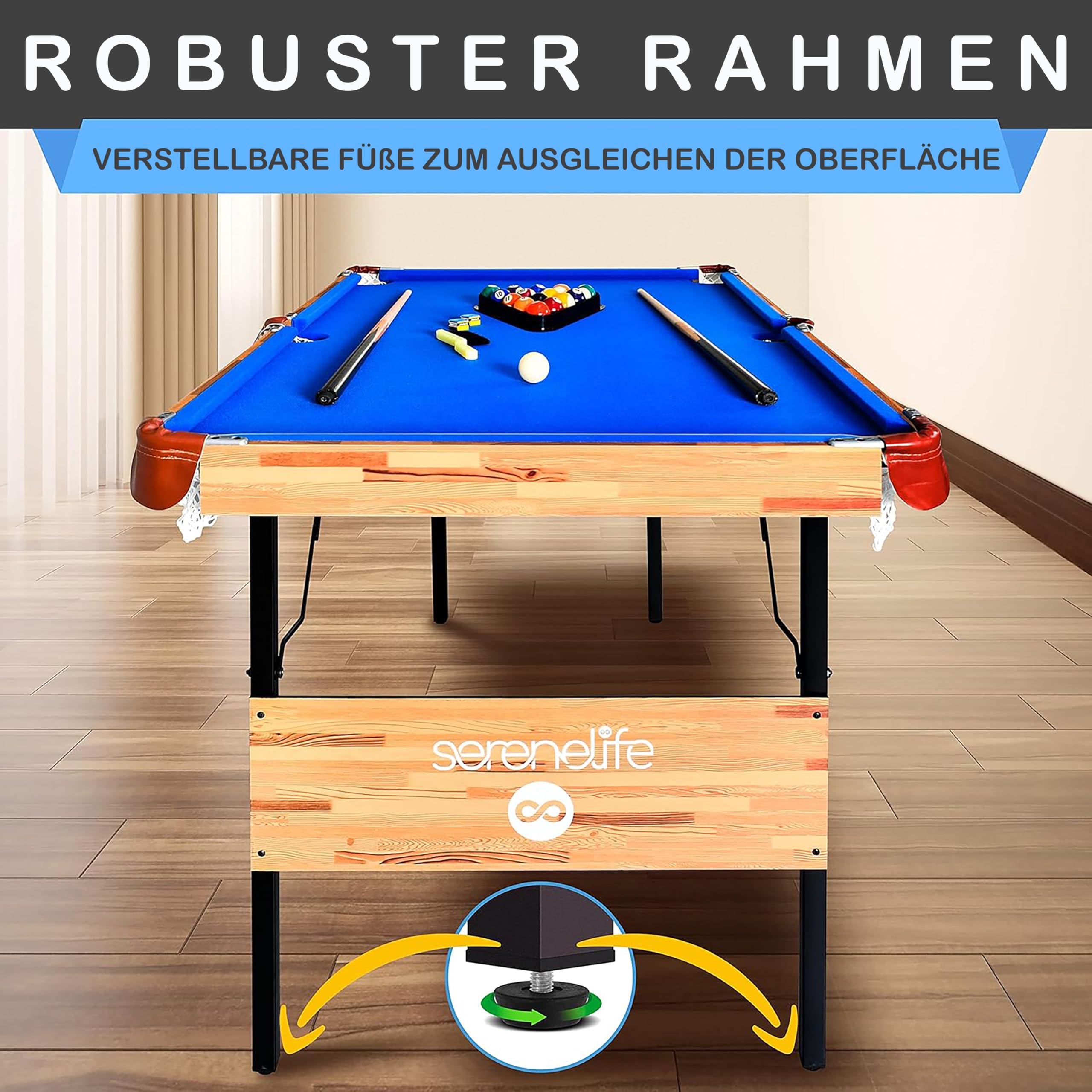 SereneLife Billardtisch Mini Klappbar Pool Table 137x74x78cm für Kinder mit Zubehör Blau