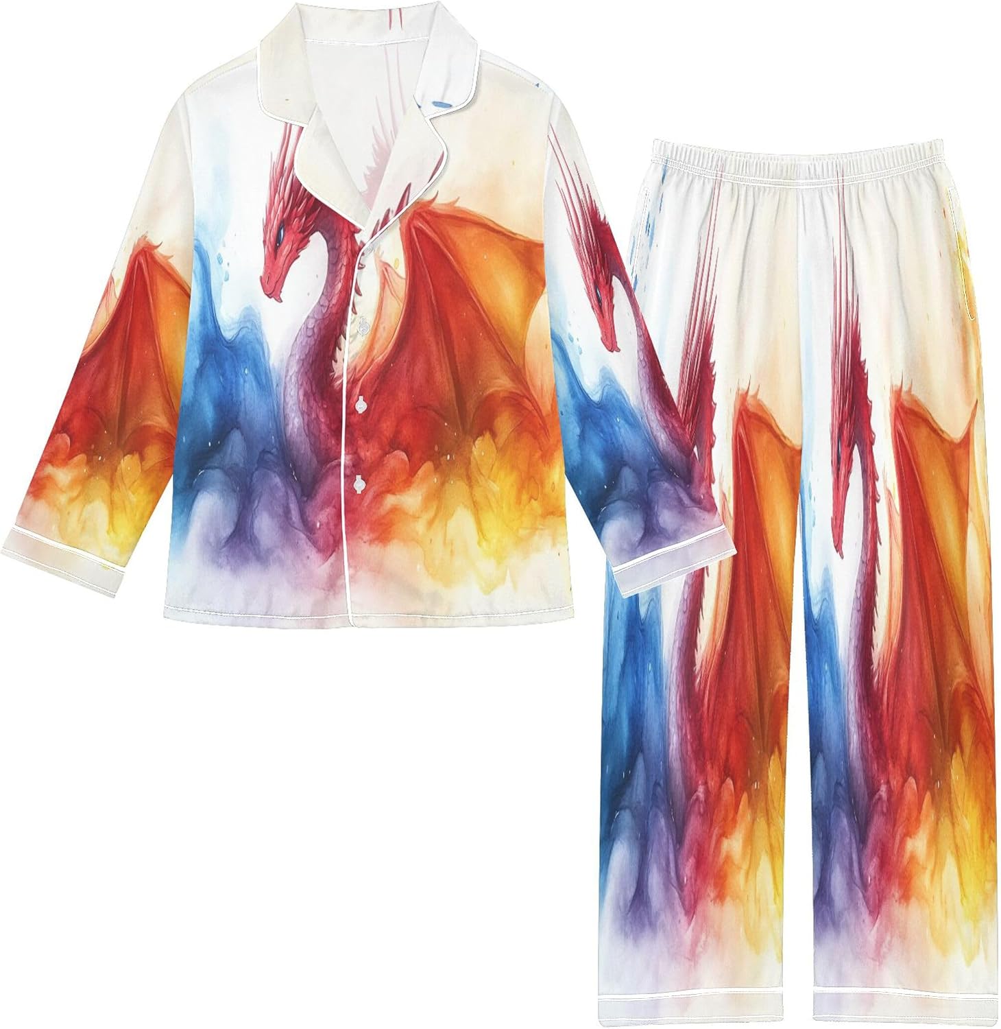 Silk Pajama Sets Long Sleeve Pajamas Soft Sleepwear 2 Piece Pjs Set