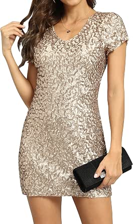 RKaixuni Damen Pailletten Minikleid Sparkly Meerjungfrau Kleider Spaghettiträger Cocktail Abend Party Ballkleid Konzert Outfit, Schwarz , Small