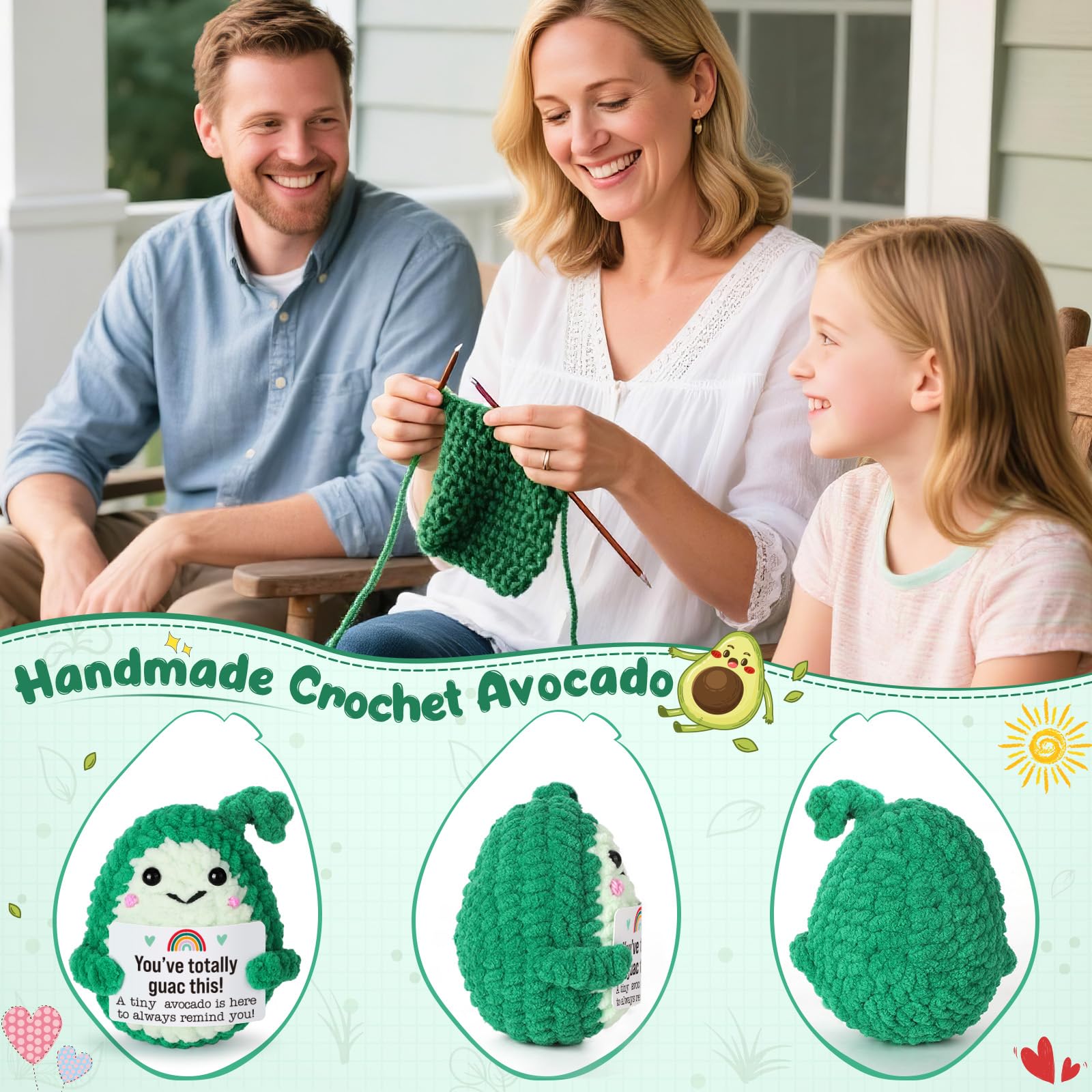 MY-ALVVAYS Positive Avocado Crochet Gift for Graduation Student Teen Girls, Congratulations Gifts for Women Birthday Daughter, Good Luck Emotion Cheer Support Deco Gift for College Sister