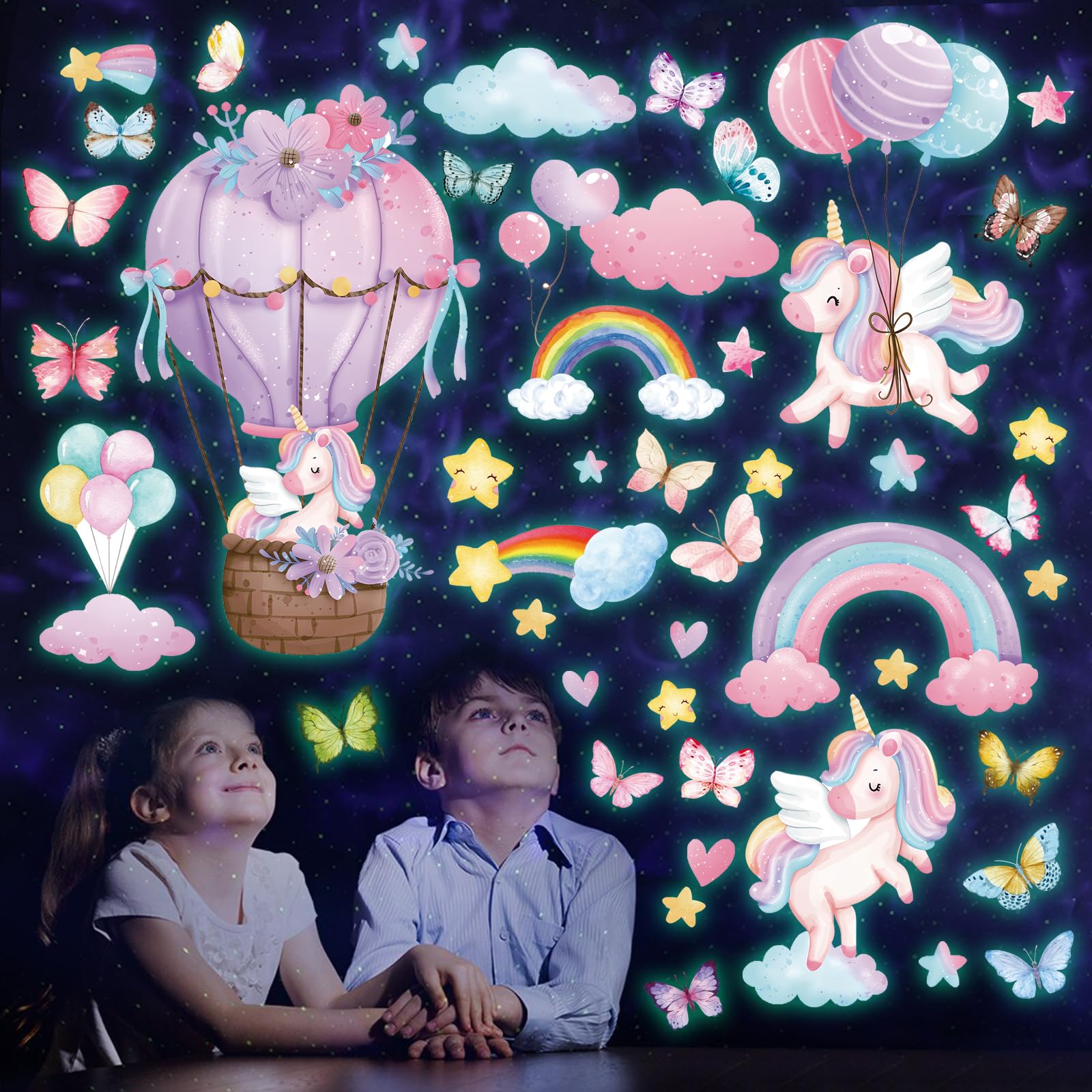 Adesivi Fluorescenti Unicorno E Stelle | Per Camera Bambini | Luminosi Al Buio | 30x60 Cm - Foto 11