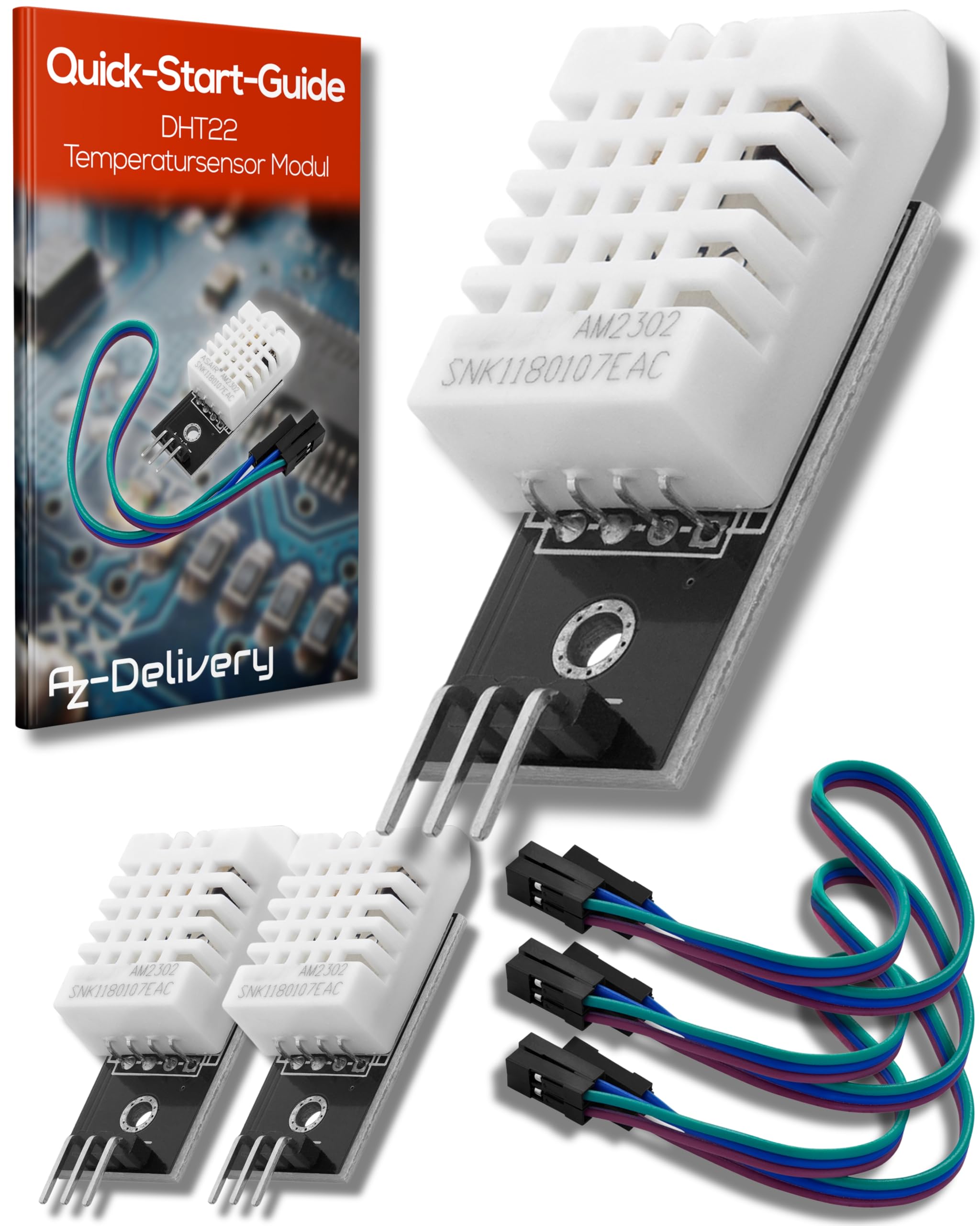 AZDelivery 3 x DHT22 AM2302 czujnik temperatury i czujnik wilgotności z płytką i kablem kompatybilnym z Arduino i Raspberry Pi wraz z e-book!