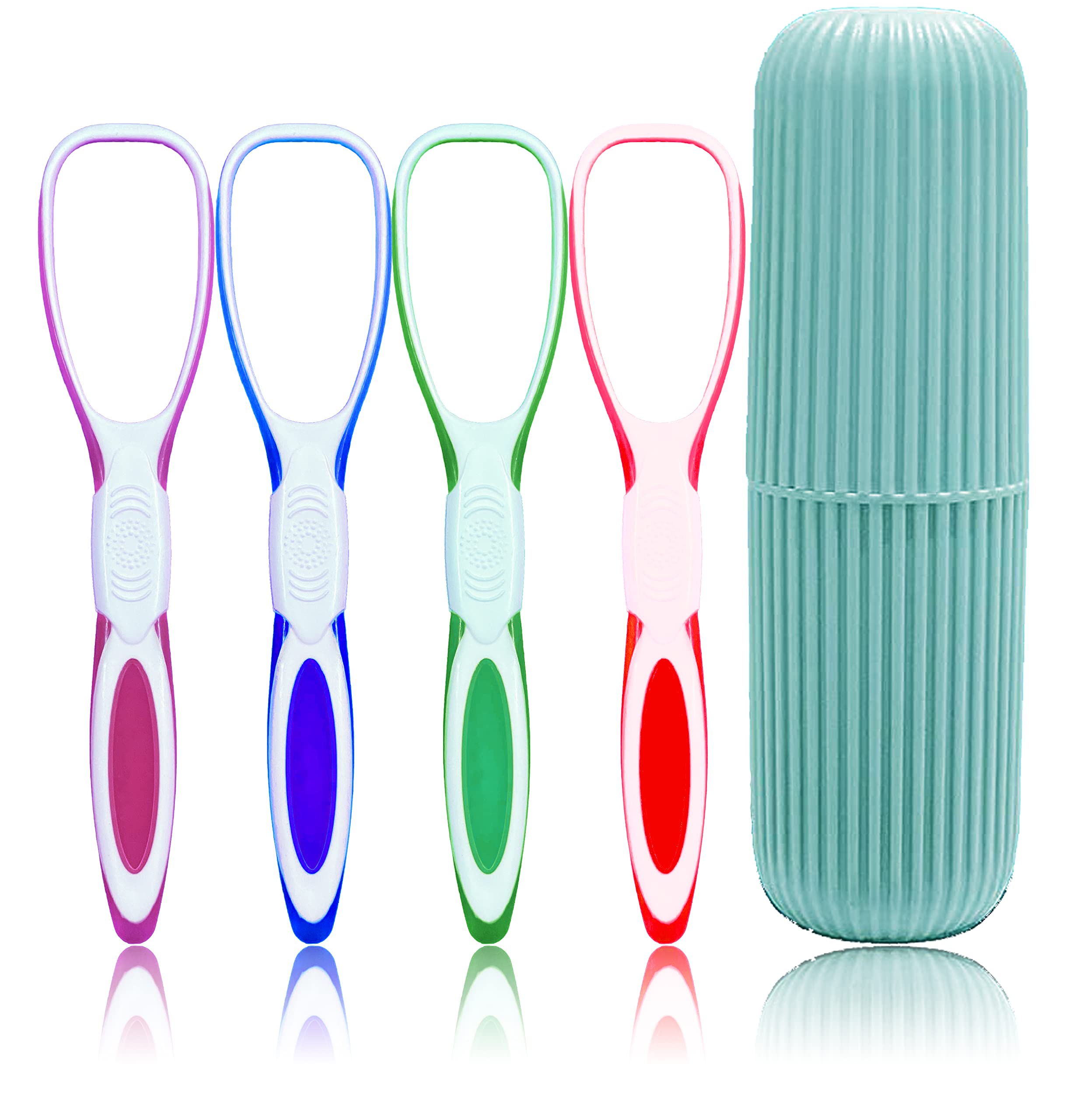 4 Pcs Soft Double Action Tongue Cleaner Scrapper For Kids and Adults With Travel Capsule Plastic Tooth brush paste holder flexible design for health, Oral care tool Easy To use - Pack of 4