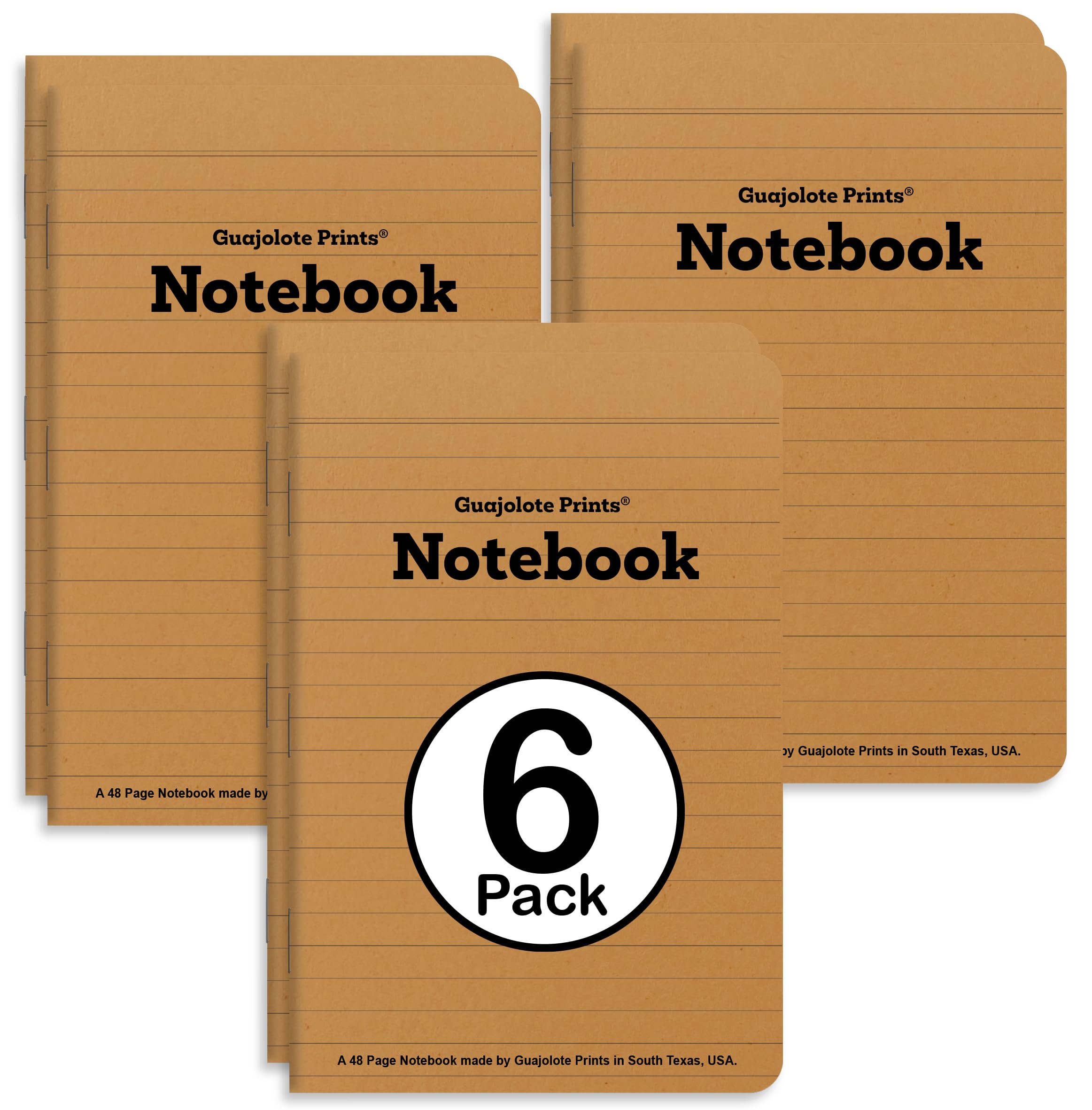 Guajolote Prints Pocket Notebooks (6-Pack) 48 Pages - Lined Paper - 3.5 x 5.5 inches, Memo Books, Journal Notes