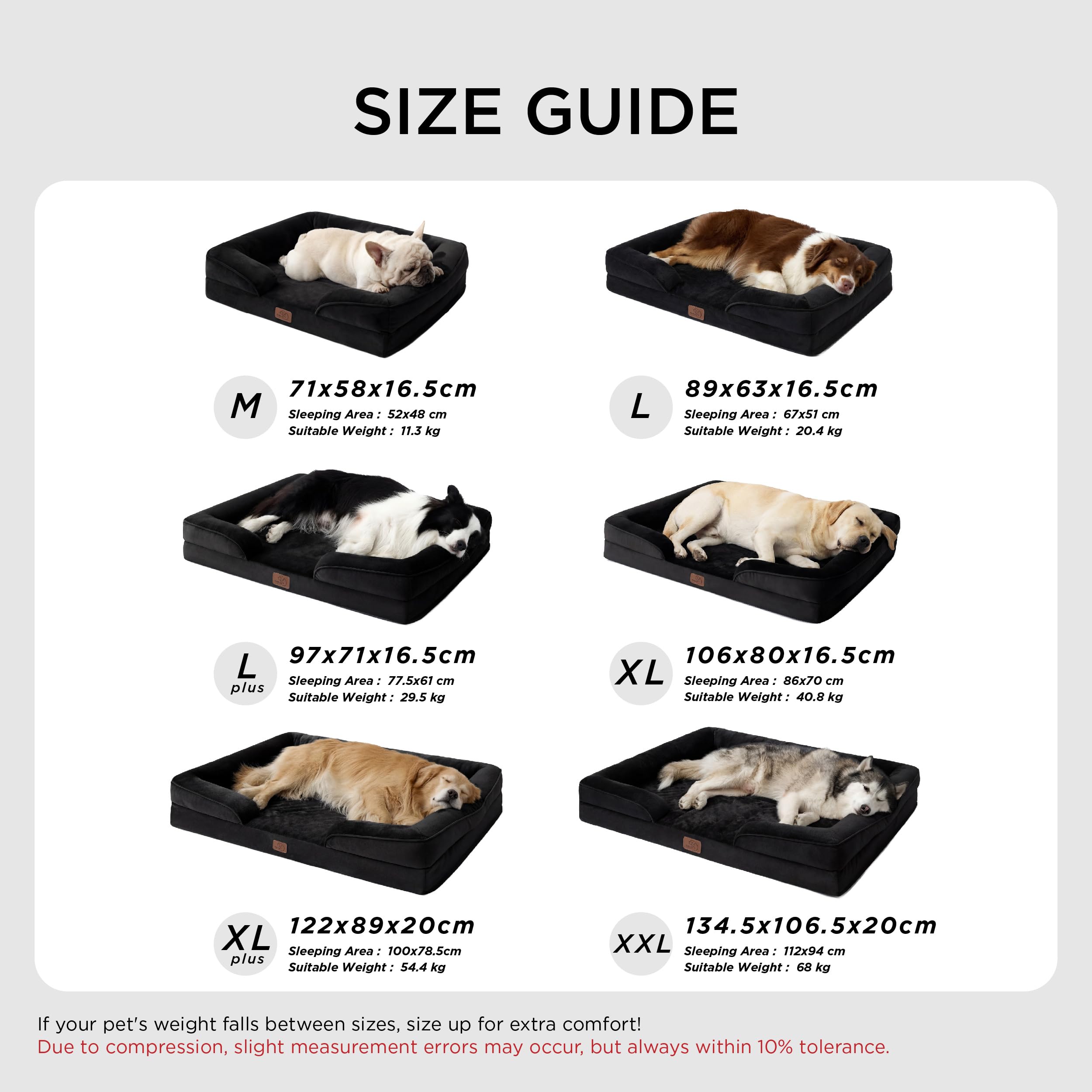 Bedsure Letto per Cani Grande 134x106x20cm - Divano per Cani Taglia Grande in Uovo Foam, Colore Nero, Cuscino per Cani Sfoderabile e Lavabile