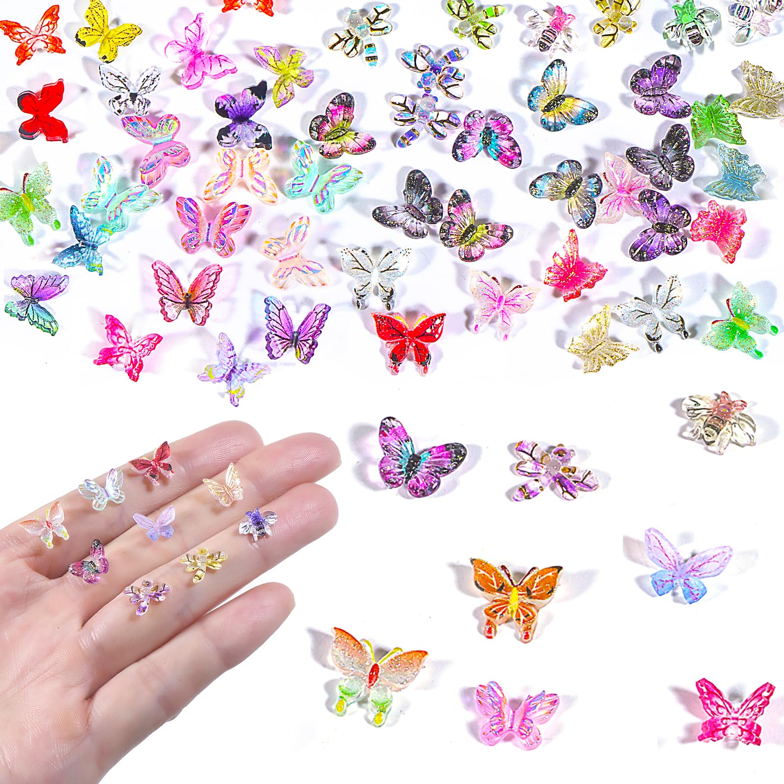 80 Farfalle In Resina 3D In Miniatura - Assortite, Per Nail Art E Decorazioni Fai Da Te