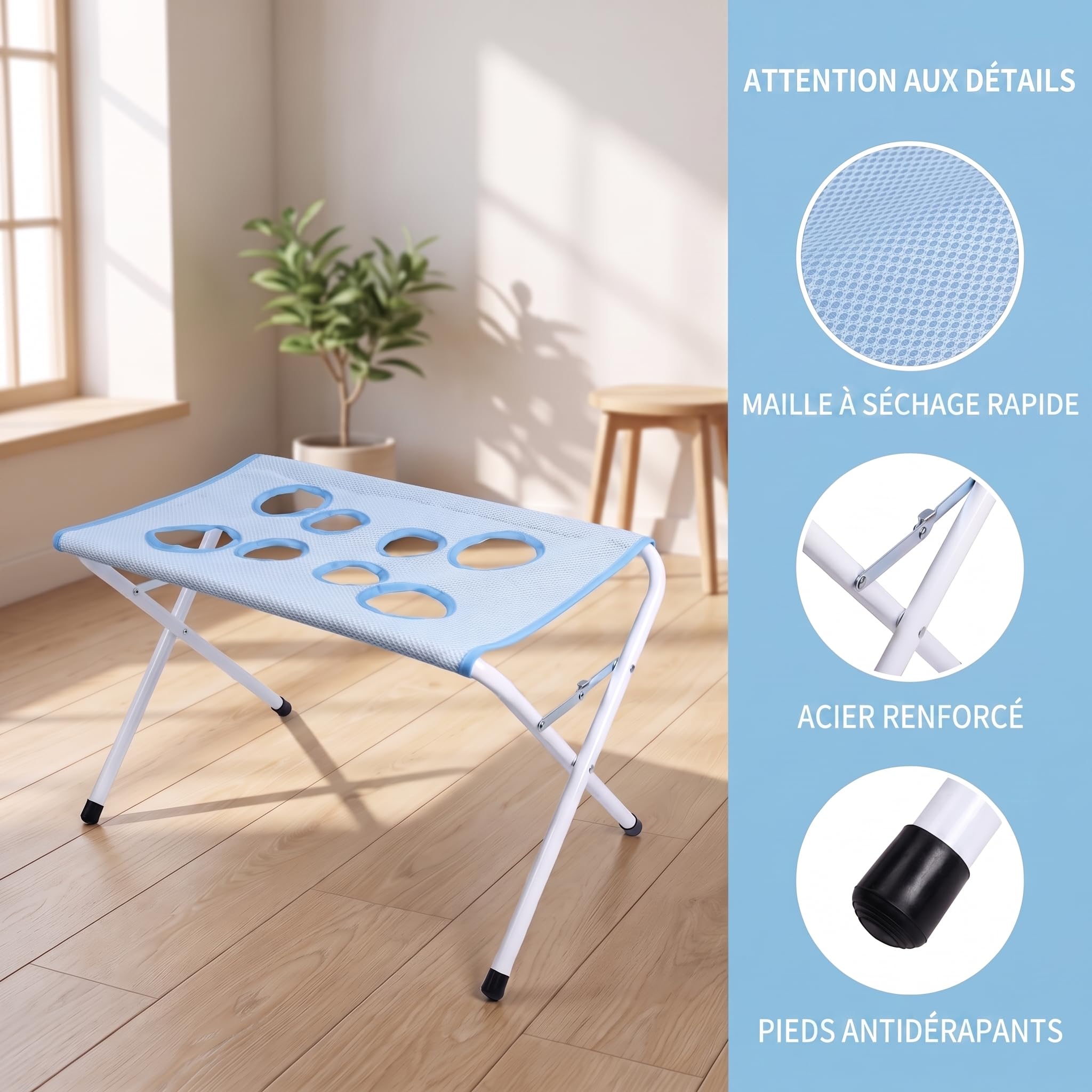 Table de Toilettage pour Chiens et Chats, Table de Soin Pliante pour Petits Animaux avec Tissu Mesh Respirant, 8 Ouvertures pour Les Pattes, Structure en Acier, Jusqu'à 10 kg(Bleu)