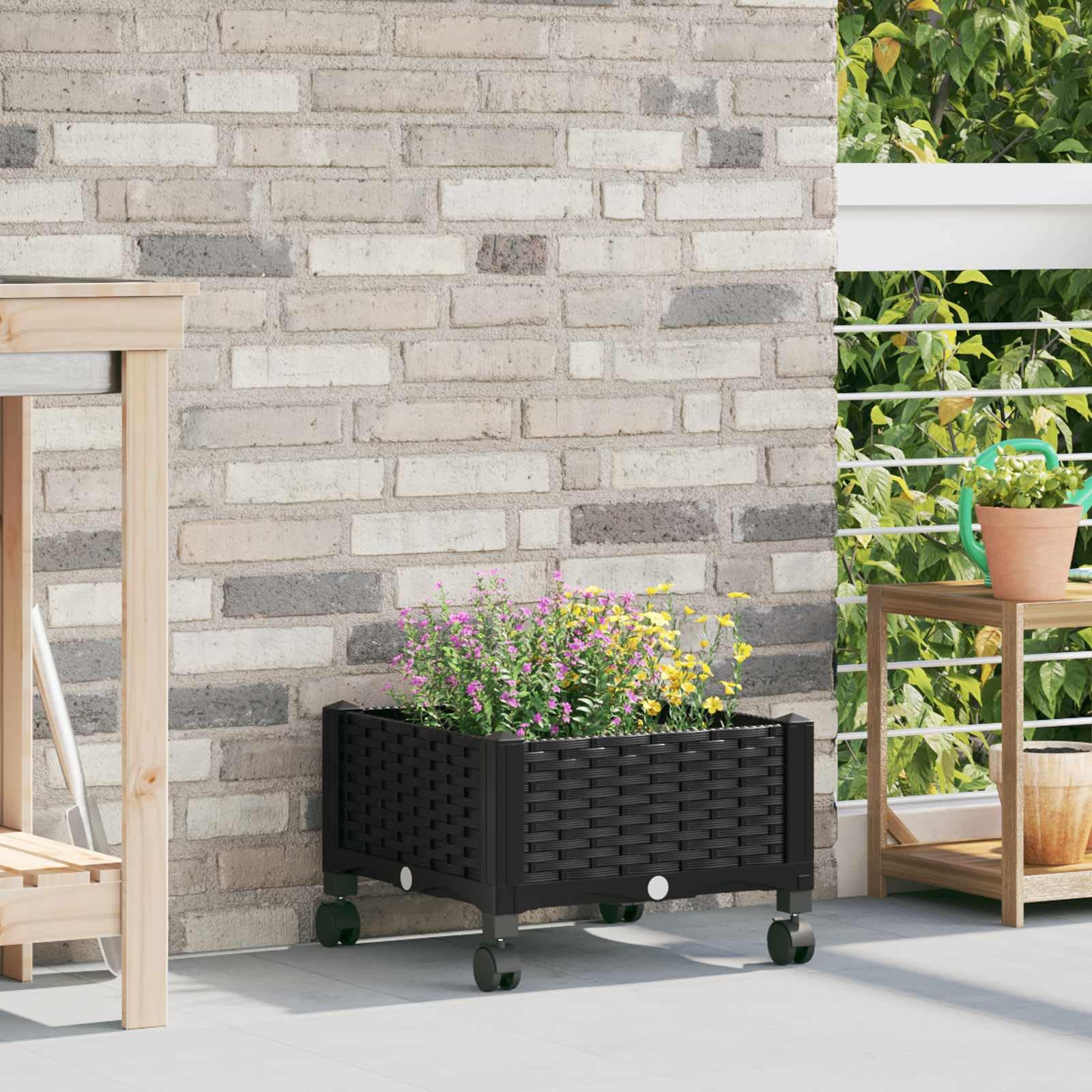 Hothingwell Ogrodnik z kółkami czarny 40x40x29 cm PP | Polipropylen, Przestronne wnętrze, Wymagany montaż, Do ogrodu Balcony Patio