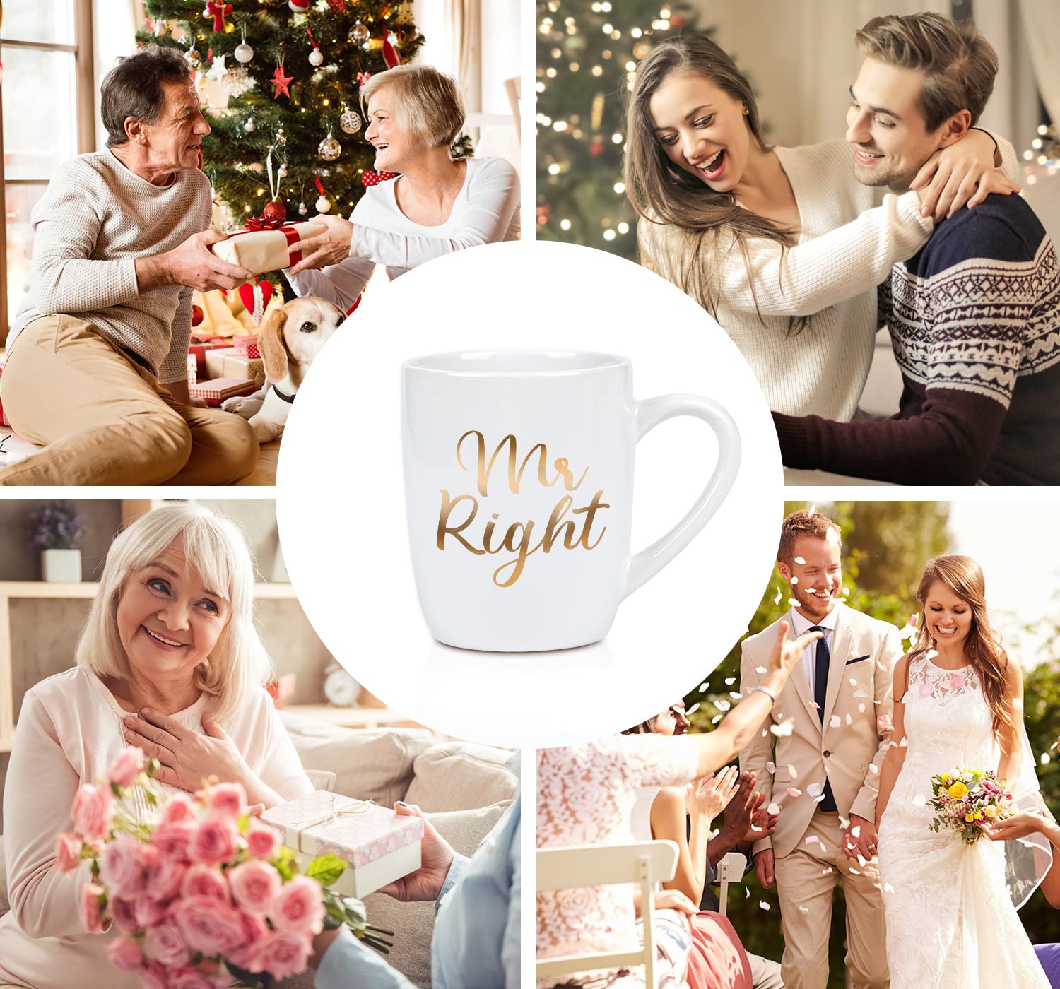 Mr Right und Mrs Always Right - Set di 2 tazze da caffè per sposi, regalo per matrimonio, San Valentino, Natale, anniversario, compleanno, 320 ml