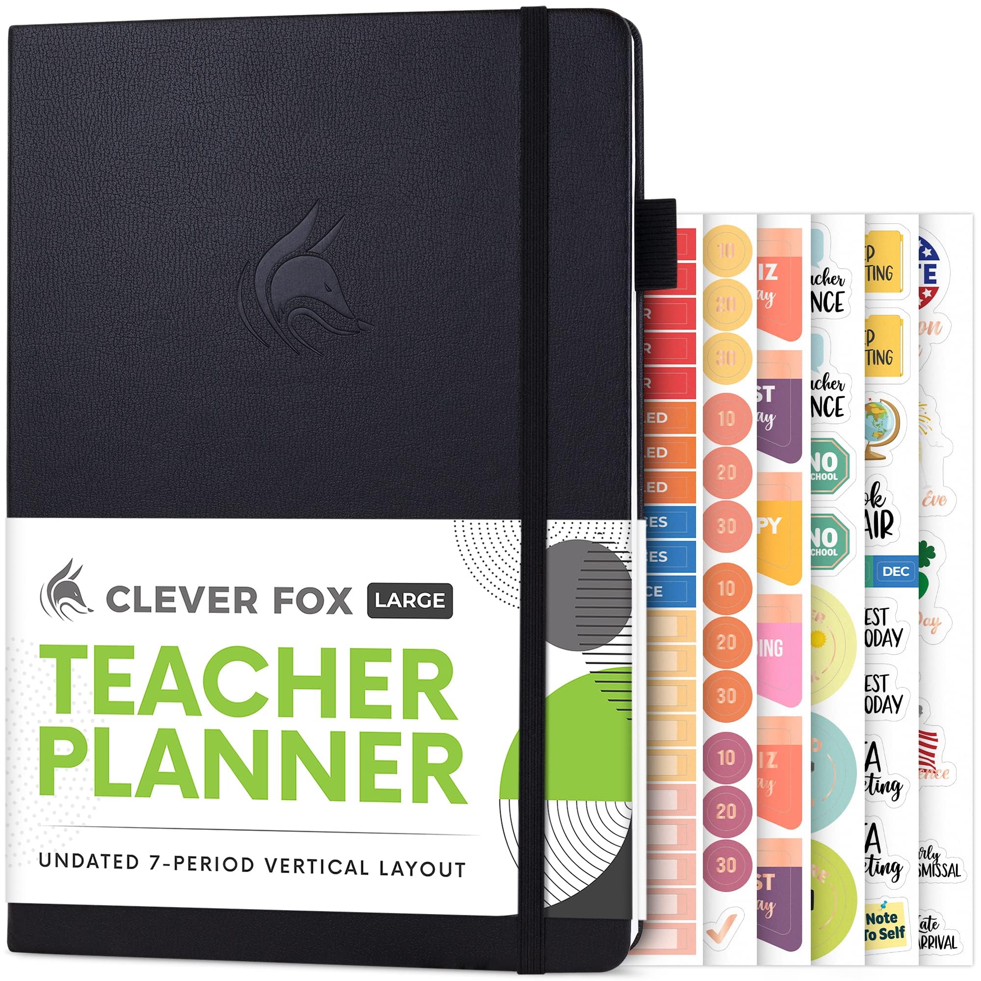 Clever Fox Teacher Planner – School Year Planner with Calendars & Lesson Plans – Teacher Plan Book for Classroom & Homeschool Organization - Undated, 7x10″, Hardcover (Black)
