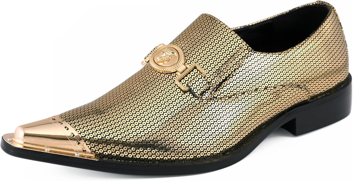 Amali Sparkling Smoking Slipper with Metal Tip - Men's Dress Shoes - Party Loafers for Men - Metallic Loafers for Men - Mens Disco Shoes - Designer Shoes
