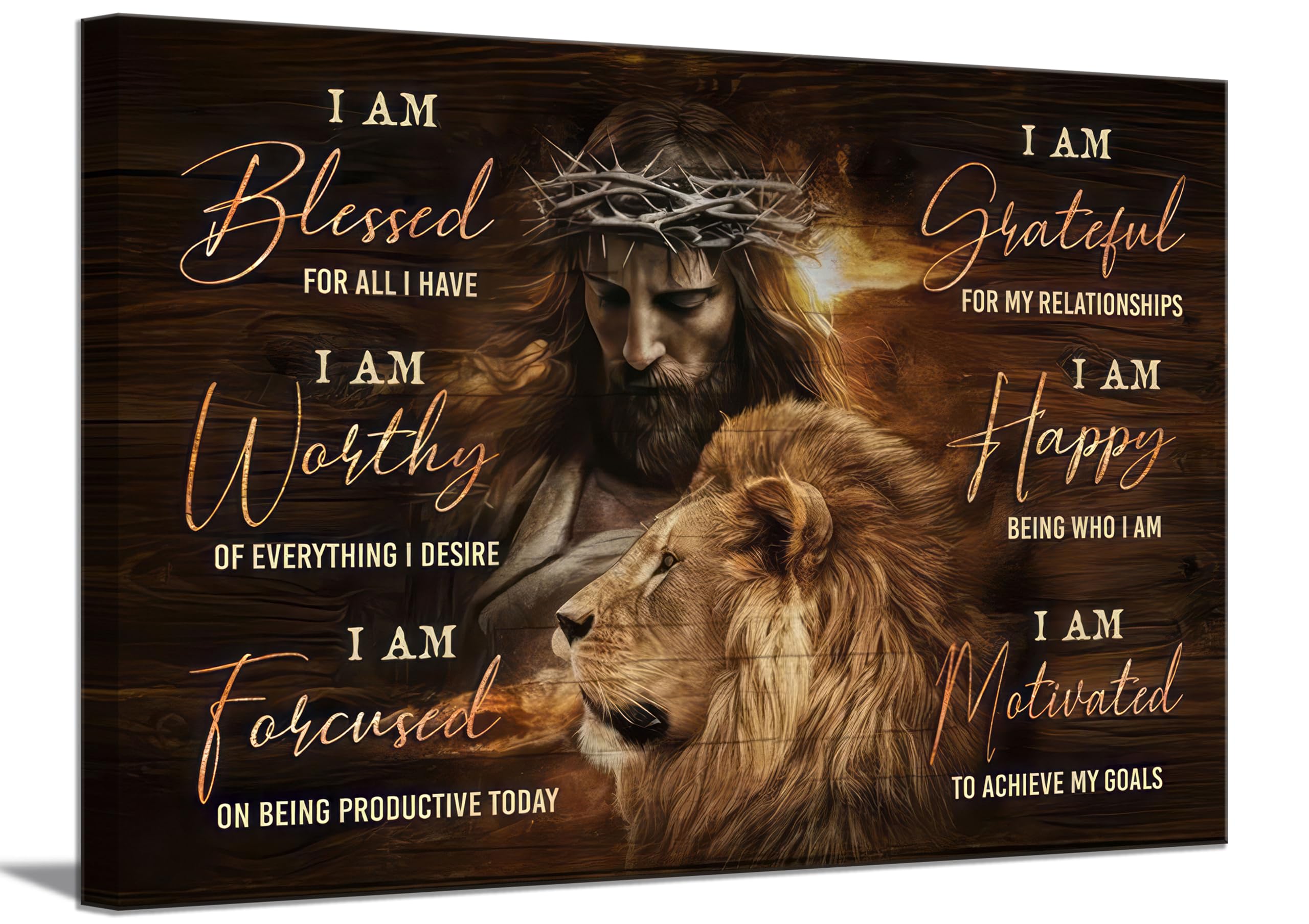 Jesus And Lion Canvas Wall Art Christian Lion Judah Wall Decor Inspirational Affirmations Posters Cross And Motivational Quotes Prints Bible Verse Painting Pictures for Living Room Bedroom Framed