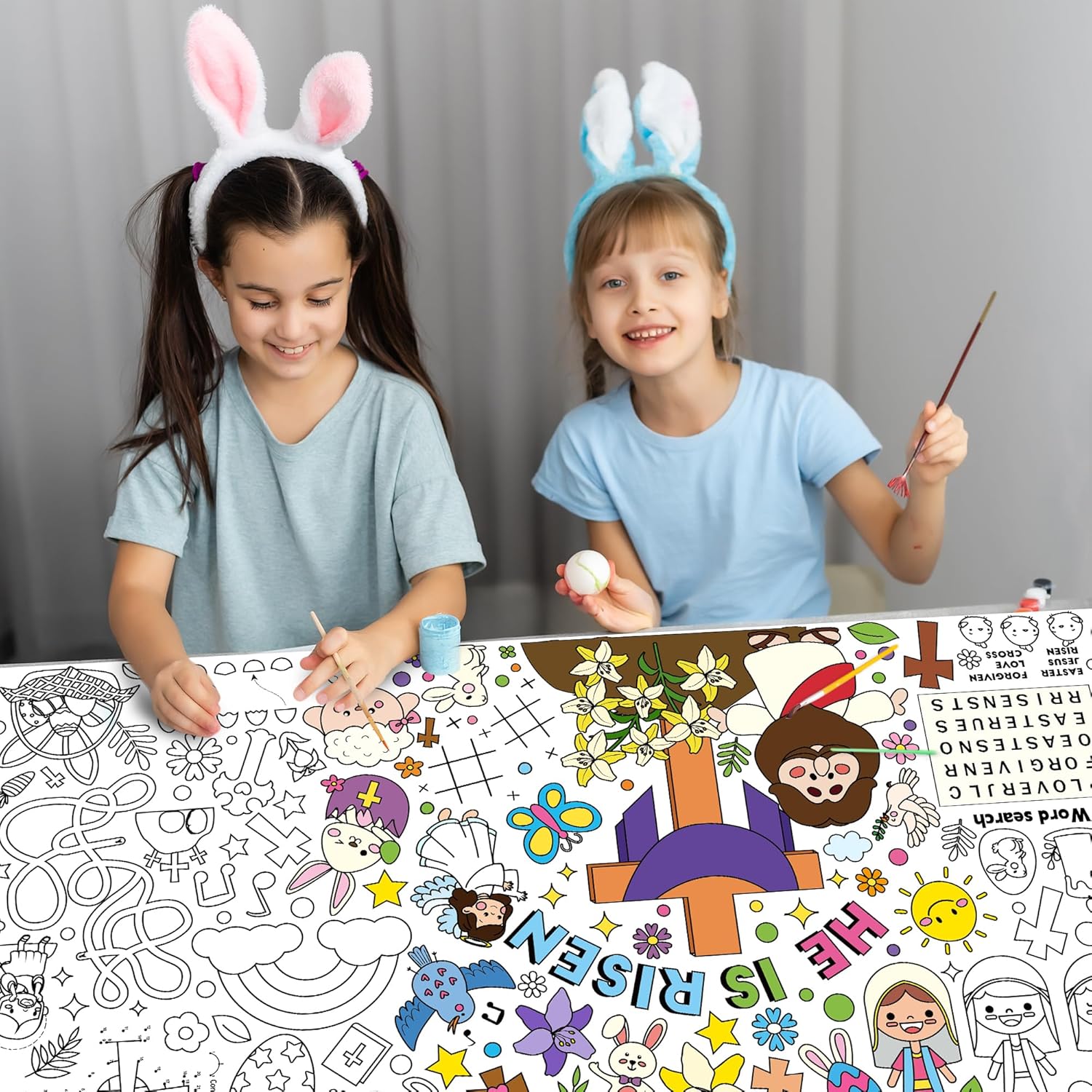 Easter He is Risen Giant Coloring Game Poster for Kids - Huge Religious Theme Blank Paper Banner Large Coloring Table Cover for Classroom Home Party DIY Art Craft Activity Supplies Favor 55 x 23.6 in