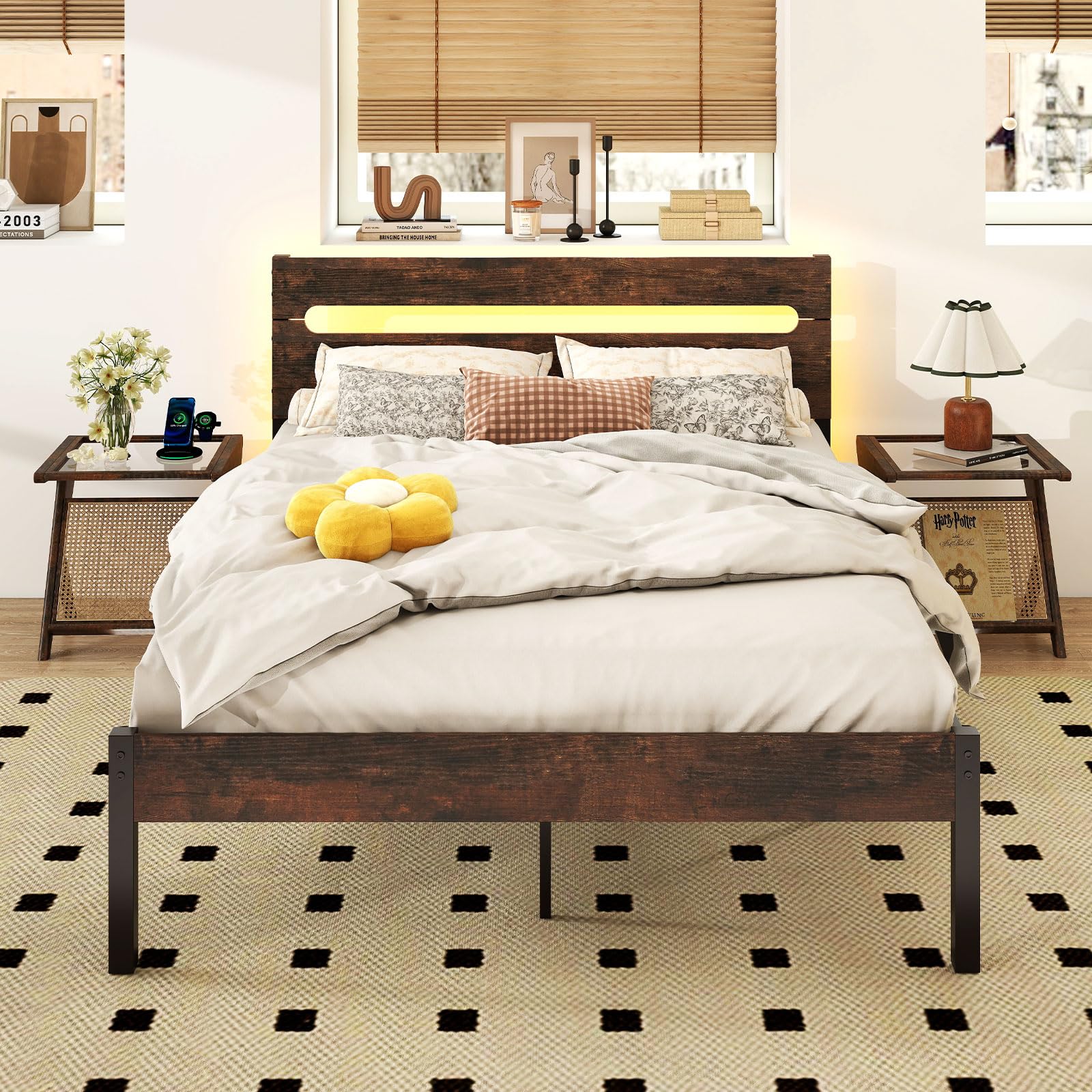 Giantex Full Size LED Bed Frame with dimensions