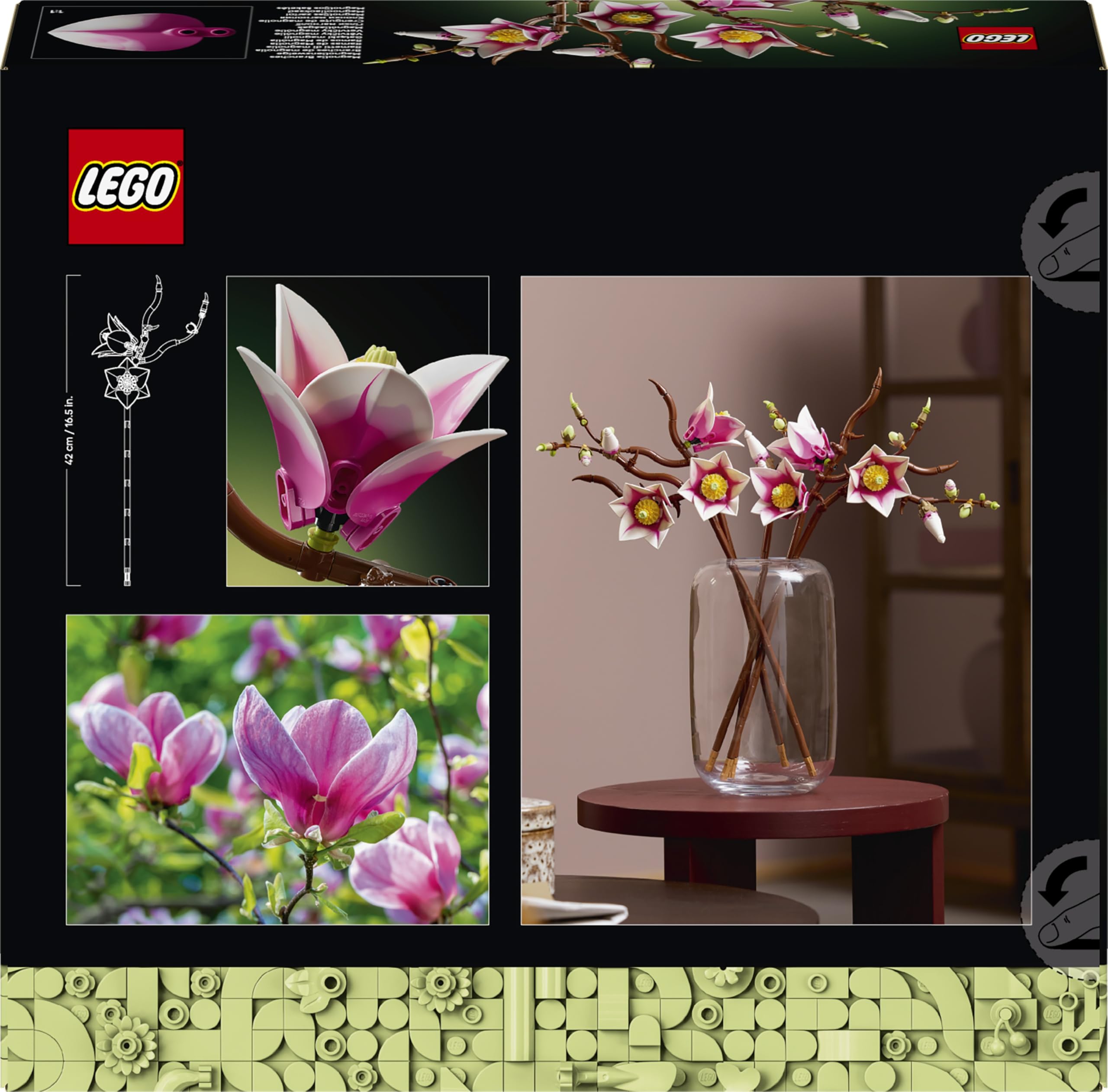 LEGO Botanicals Rametti di Magnolia - Set di Fiori Finti per Adulti - 5 Magnolie Artificiali per Decorare il Soggiorno o la Camera da Letto - Idea Regalo Fai da Te per Donne - 11510