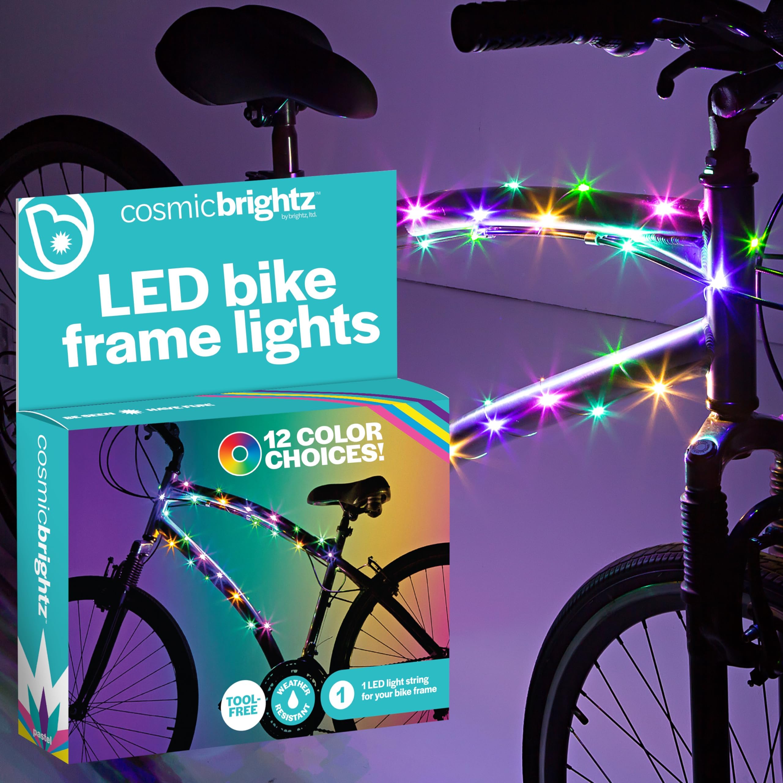 CosmicBrightz LED Bike Frame Rope Light - 6.5-Foot String Rope - Battery-Powered with On/Off Switch - Ultra Bright Color Keeps Your Ride Fun and Safe for Kids, Teens, & Adults