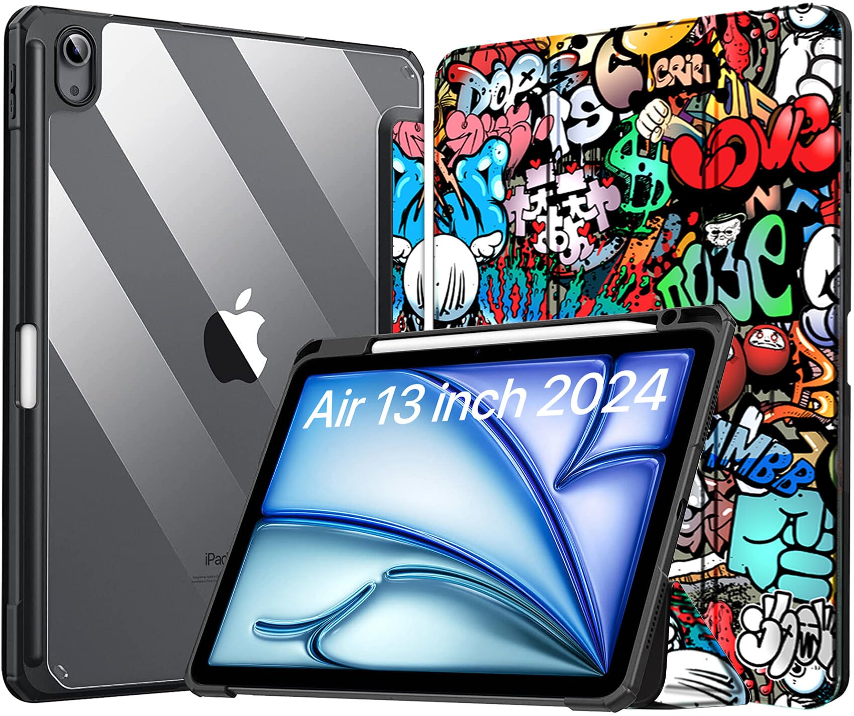 Robustrion for iPad Air 13 inch Cover Case with [Pencil Holder] [Transparent Back] Hybrid Case Cover for iPad Air 13 inch 2024 [Auto Sleep Wake Support] - Hippy (B0D5W8N3Y8) Amazon Price History, Amazon Price Tracker