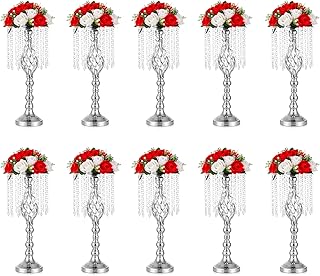 Silver Vases Sets for Table: 19.3in Wedding Centerpiece, Set of 10