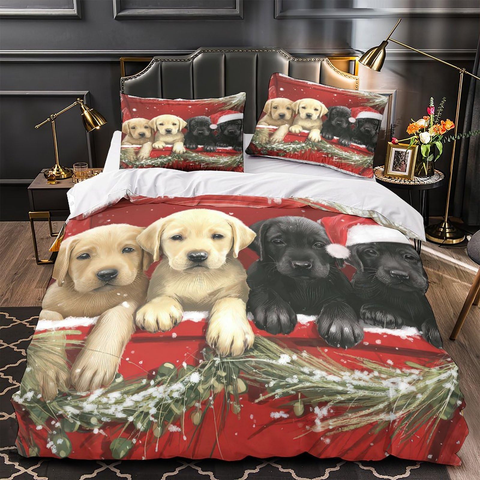 Parure de lit lanterne de Noël zippée anti-allergie lit double