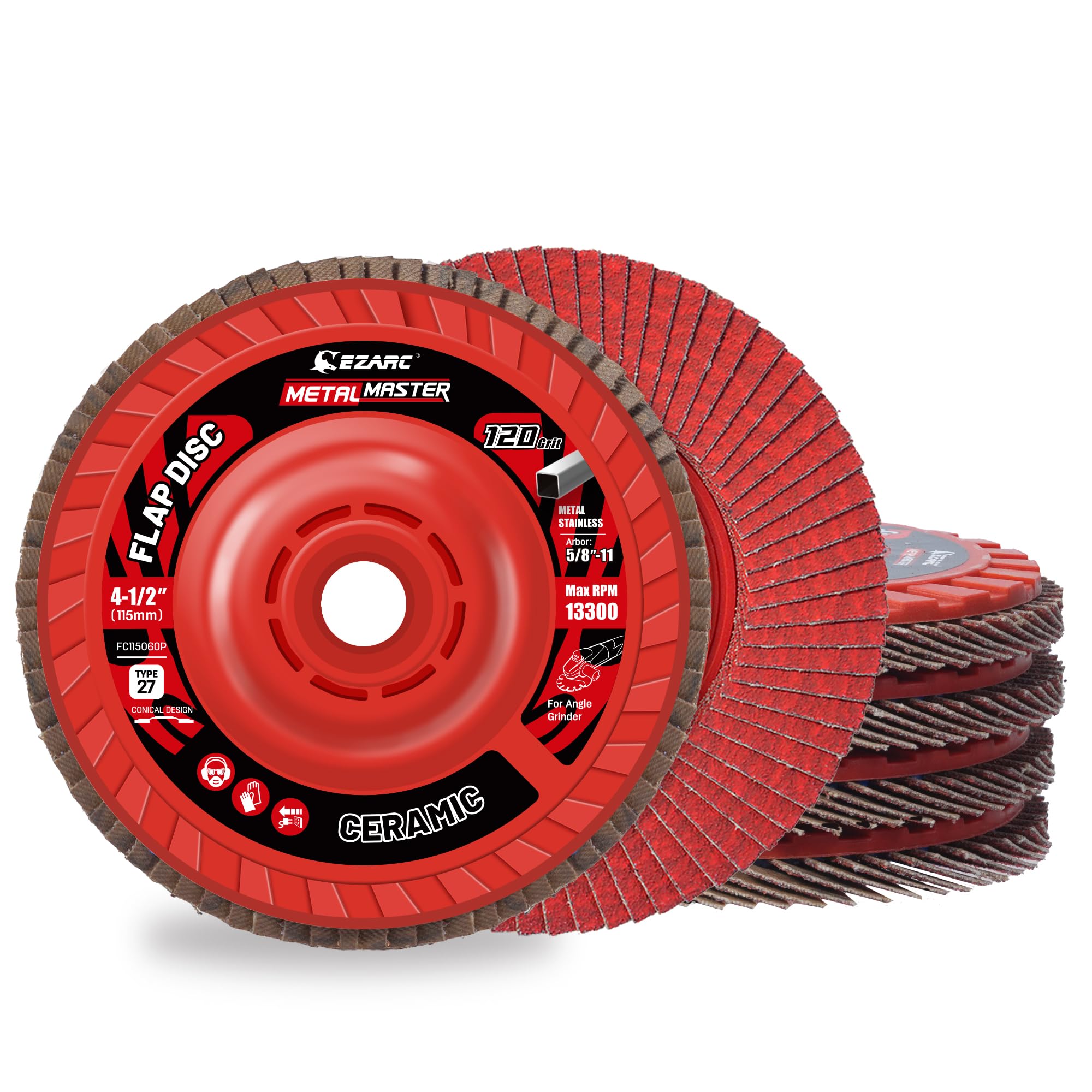 EZARC Flap Discs 120 Grit, 4-1/2" x 7/8" Ceramic Grain Flap Sanding Disc, Type 27 Heavy Duty Abrasive Trimmable Grinding Wheel Finishing for Stainless