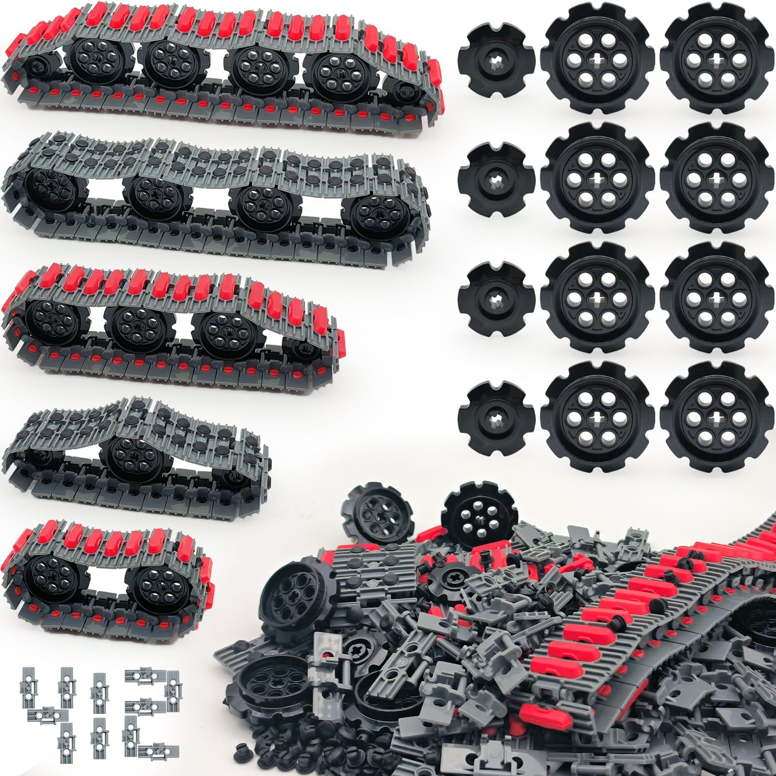 ALEYOOTECHE 412PCS Technical Building Block Tank Track & Wheel Set - Non-Slip Tread & Chain Links MOC Parts for Robots, Cars, Motorcycles Compatible with Major Brands Tech Bricks