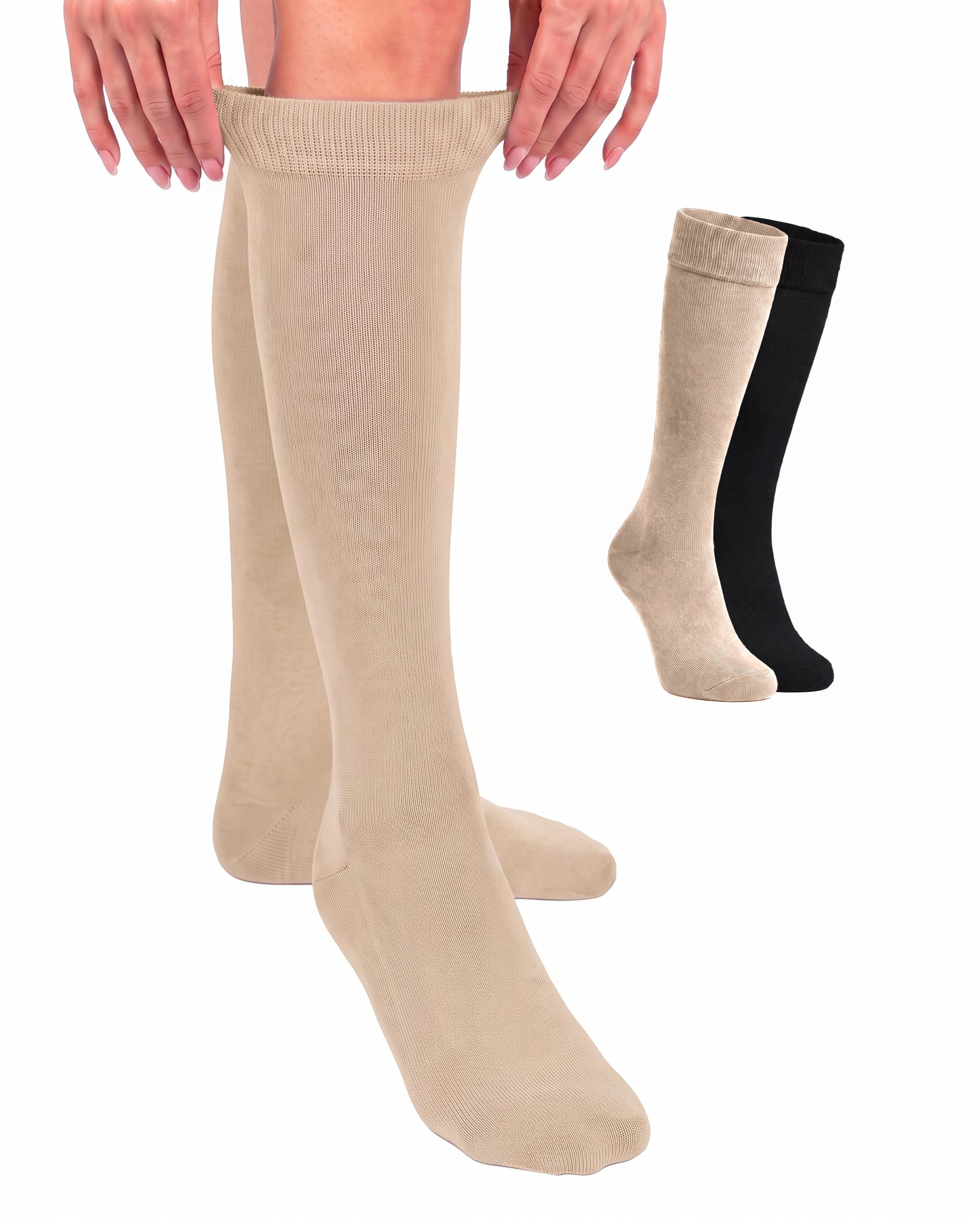 Hugh Ugoli Women Cotton Knee High Socks, 4 Pairs, Long Dress School Uniform