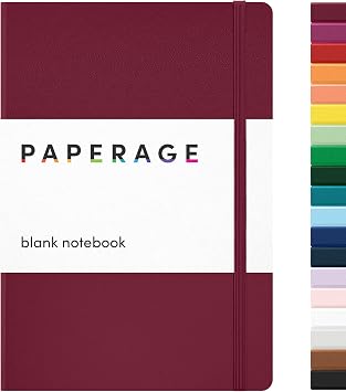 PAPERAGE Blank Journal Notebook, Burgundy, 160 Pages, Medium 5.6 in x 8 in - 100 GSM Thick Paper Hardcover Journaling Notebook for Work, School, Note Taking or Sketching