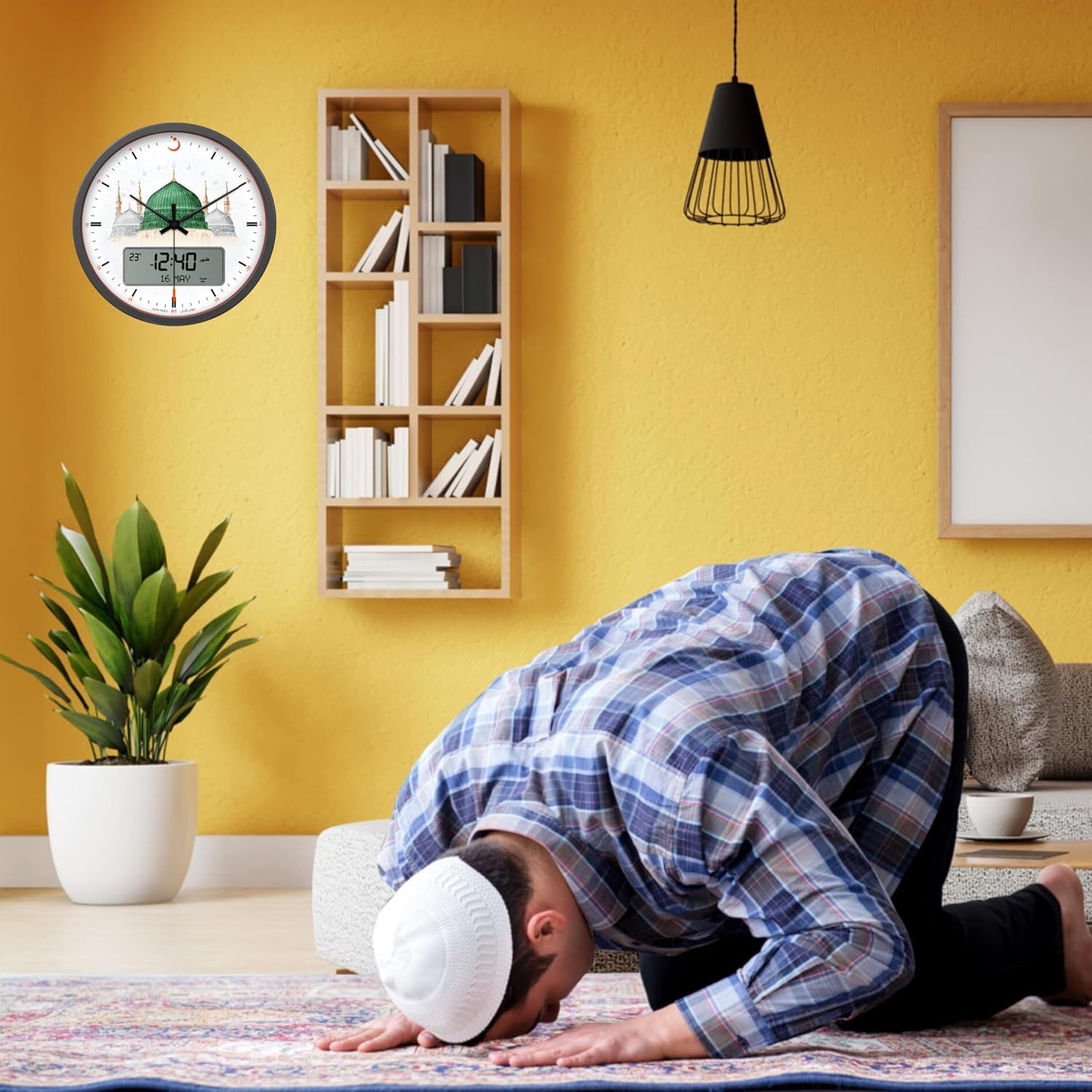 AlFajr Azan Wall Clock Ana-Digital Athan Prayer Clock - CR-23 Madinah