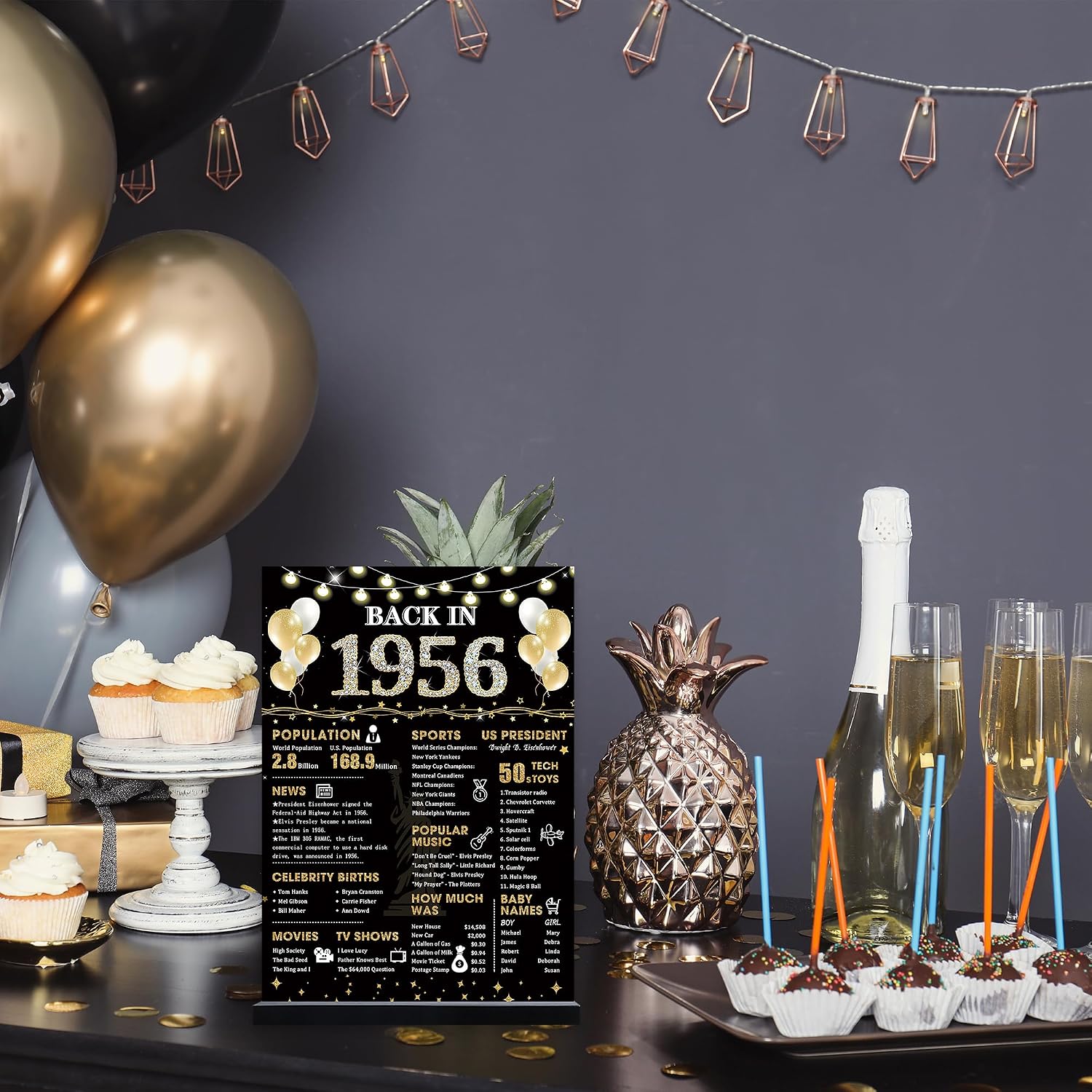 Roetyce Black Gold 70th Birthday Decorations, Back in 1956 Centerpiece