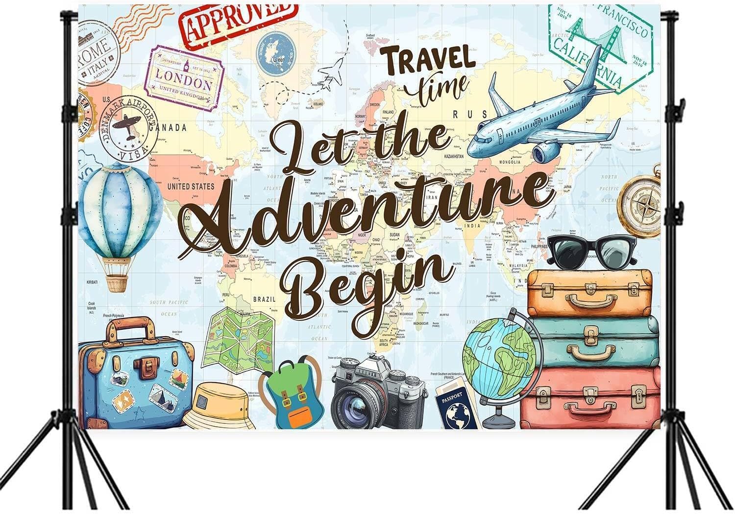 10X8ft Adventure Awaits Backdrop Let The Adventure Begin World Map Photography Background Kids Boy Travel Theme Party Decoration Supplies Photo Booth Props Studio Wall Decor Banner image 5