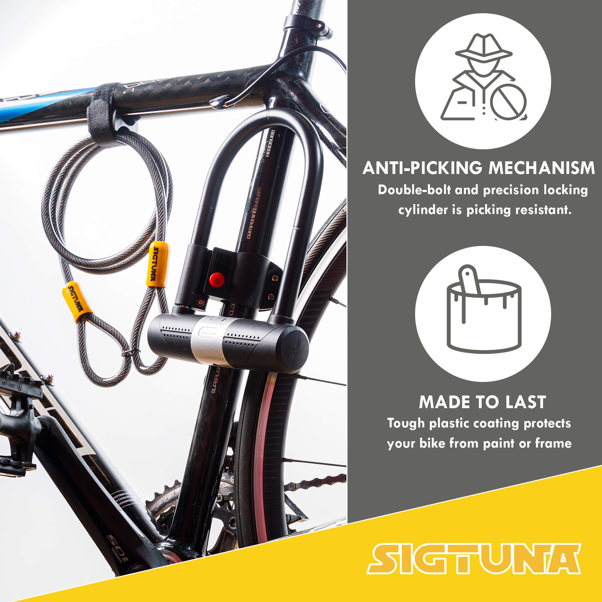 SIGTUNA Bike Locks 16mm Heavy Duty U Lock with ULock Shackle and Bicycle Lock Mount Holder