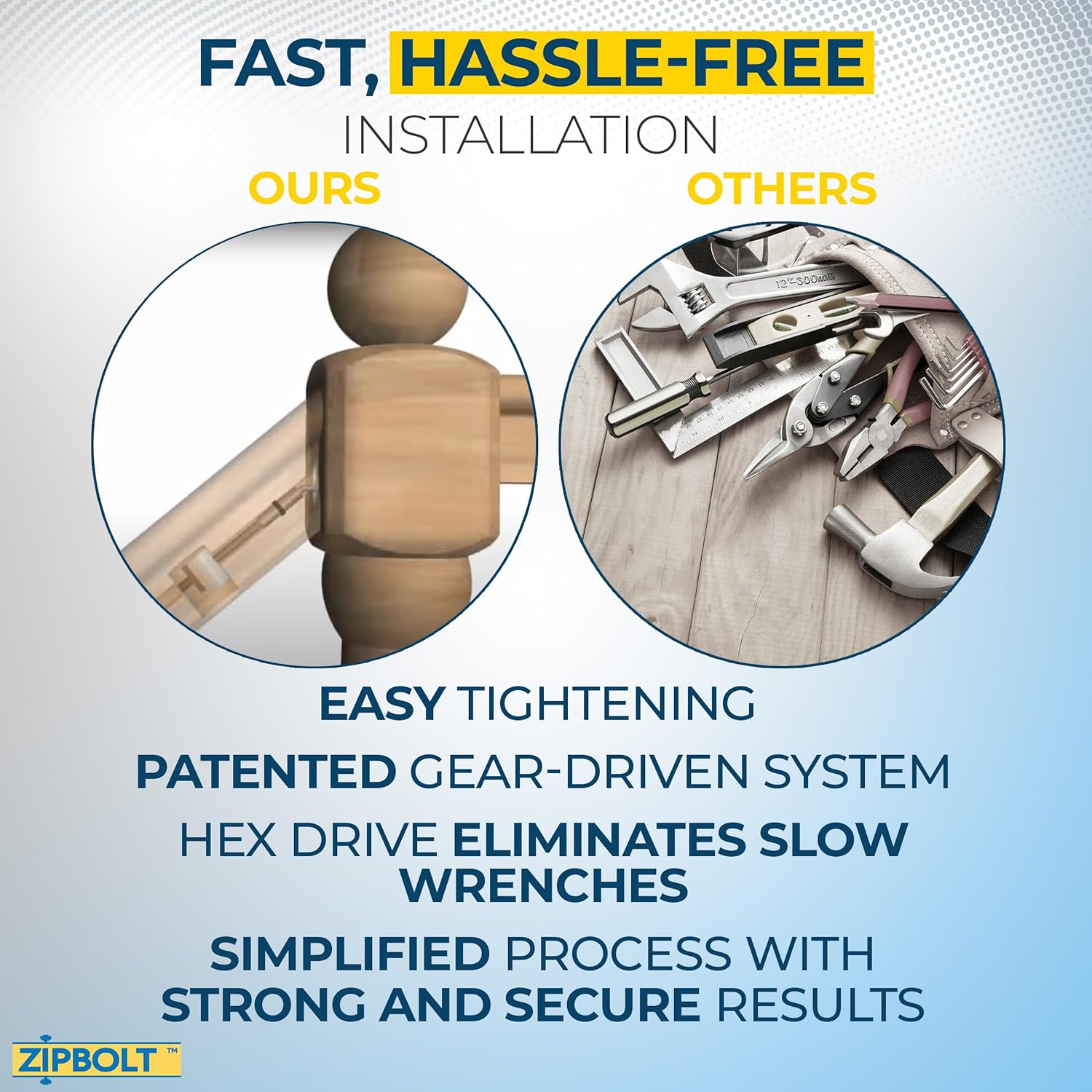 Zipbolt 13.960 Angled Slipfix Railbolt — Angled Handrail to Newel Post Connector for Upper Connection, Easy Residential and Commercial Installation, New Construction and Remodels