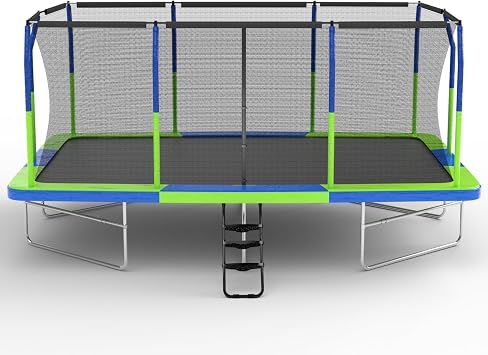 Outdoor Rectangle Tranpoline with Basketball Hoop, 8 x 12FT, 10 x 17FT Recreational Tranpolines with Enclosure Net, Anti-Slip Ladder, Rectangular Gymnastics Tranpoline for Families & Athletes