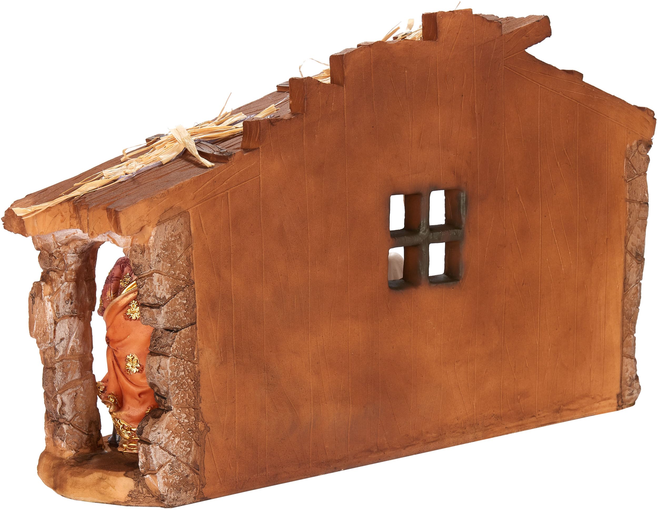BRUBAKER Weihnachtskrippe - 40 cm Tischkrippe Weihnachtsfigur mit handbemalten Figuren Jesus, Maria, Josef und die Könige im Krippenstall unterm Stern - Krippenfigur Tischdekoration aus Polyresin