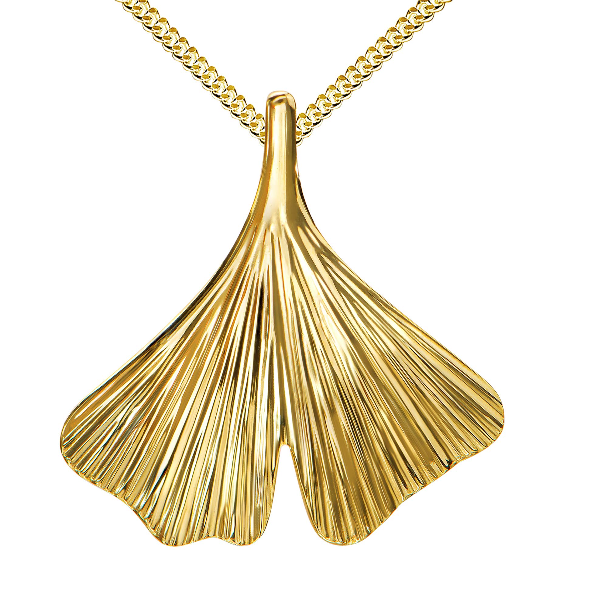 Gold Anhänger 333 Gold 8 Karat 8K mit Ginkgo-Blatt Gold für Damen als Kettenanhänger mit Halskette Länge wählbar.