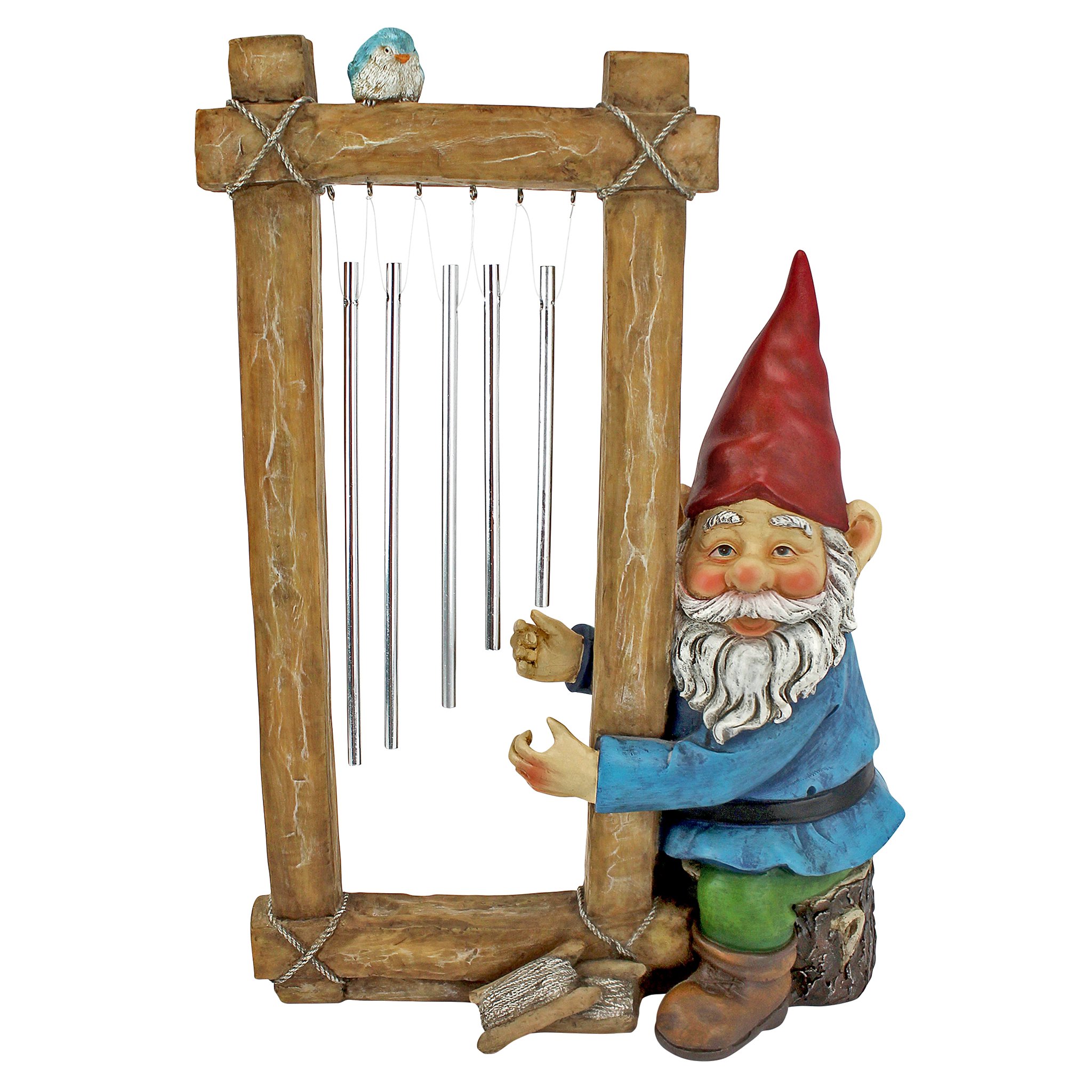 Garden Gnome Statue - Ringing His Chimes Garden Gnome - Lawn Gnome