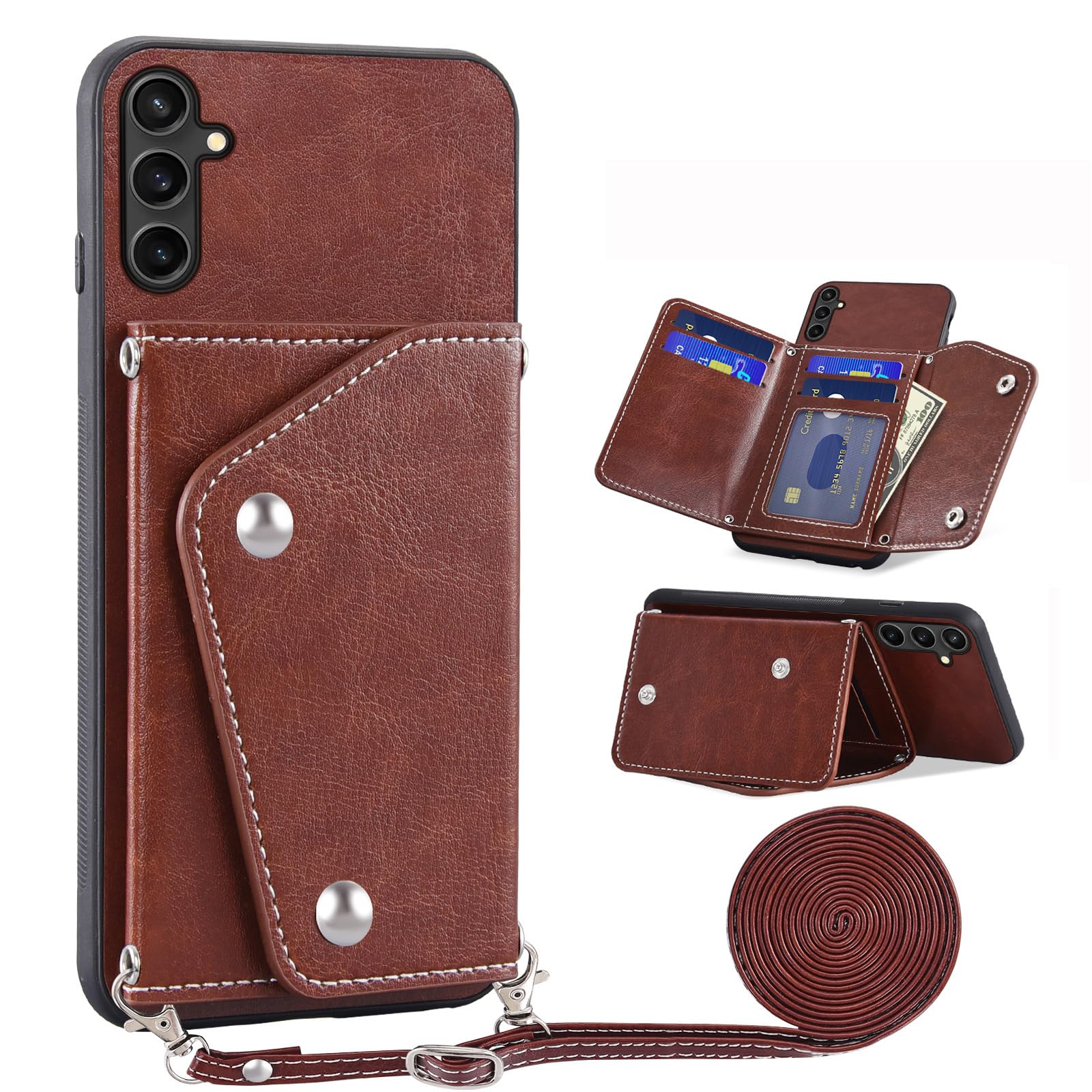 Asuwish Phone Case for Samsung Galaxy S24/S25 5G Wallet Cover with Tempered Glass Screen Protector Credit Card Holder Crossbody Strap Stand Leather