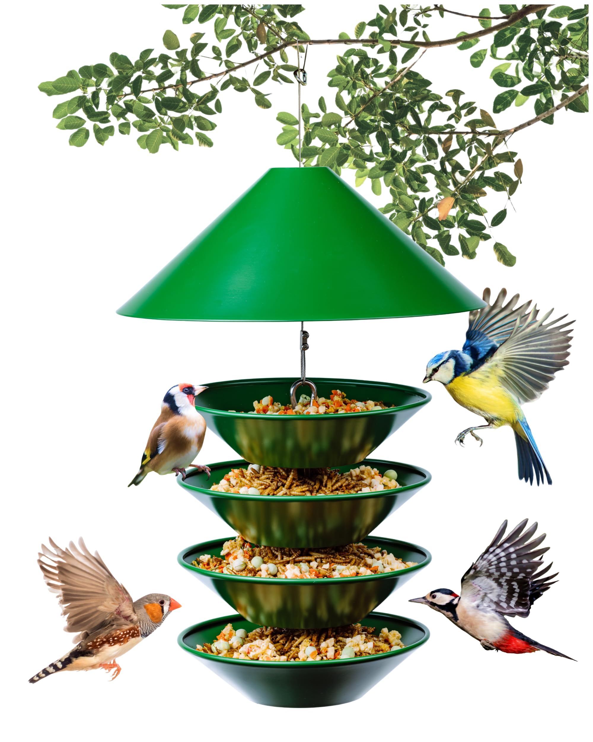 Hatortempt Hanging Bird Feeder - for Chickadees, Goldfinches, Cardinals, Finches, & Sparrows - Durable Metal Squirrel Proof Bird Feeders for Outdoors Hanging - for Seeds, Fruit, Food, & Water