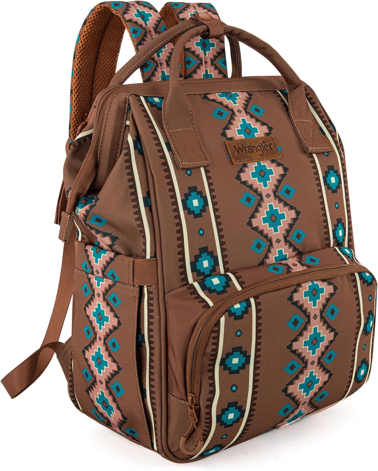 Wrangler Aztec Backpack Organized Daypack Travel Baby Bag with Stroller Strap and Side Bottle Pockets