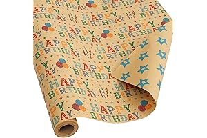 BOLIANNE Reversible Kraft Birthday Wrapping Paper Roll