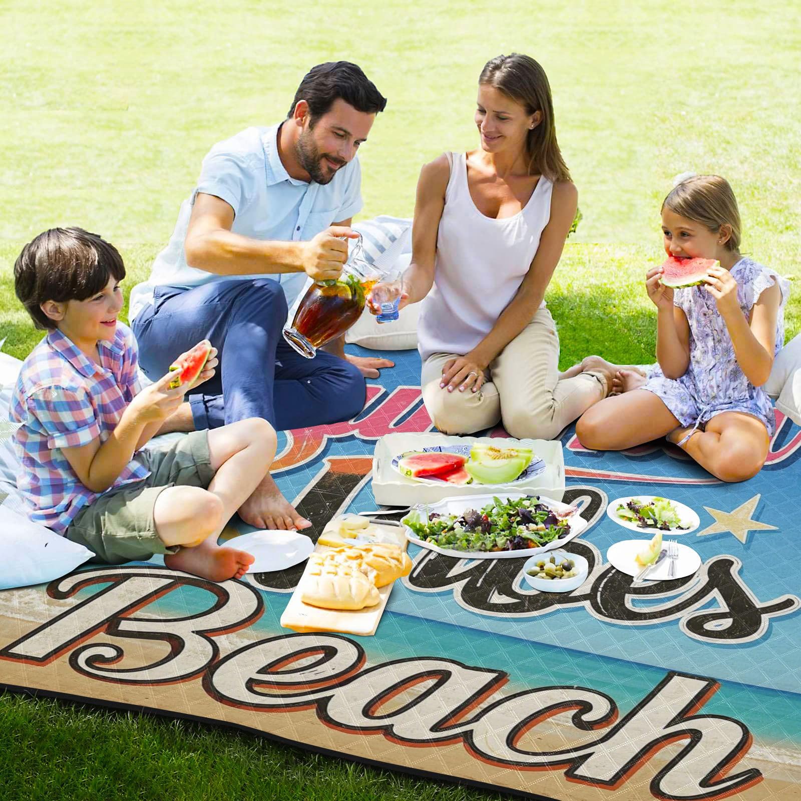 Summer Vibes Beach Vintage Plakat Duży Koc Plażowy CuteLawnGarden Matfor Dorosłych