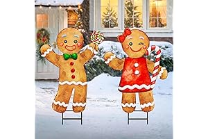 Christmas Decorations Outdoor, 2Pcs Large Gingerbread Man Boy Girl Metal Yard Stakes Xmas Decor Ornaments