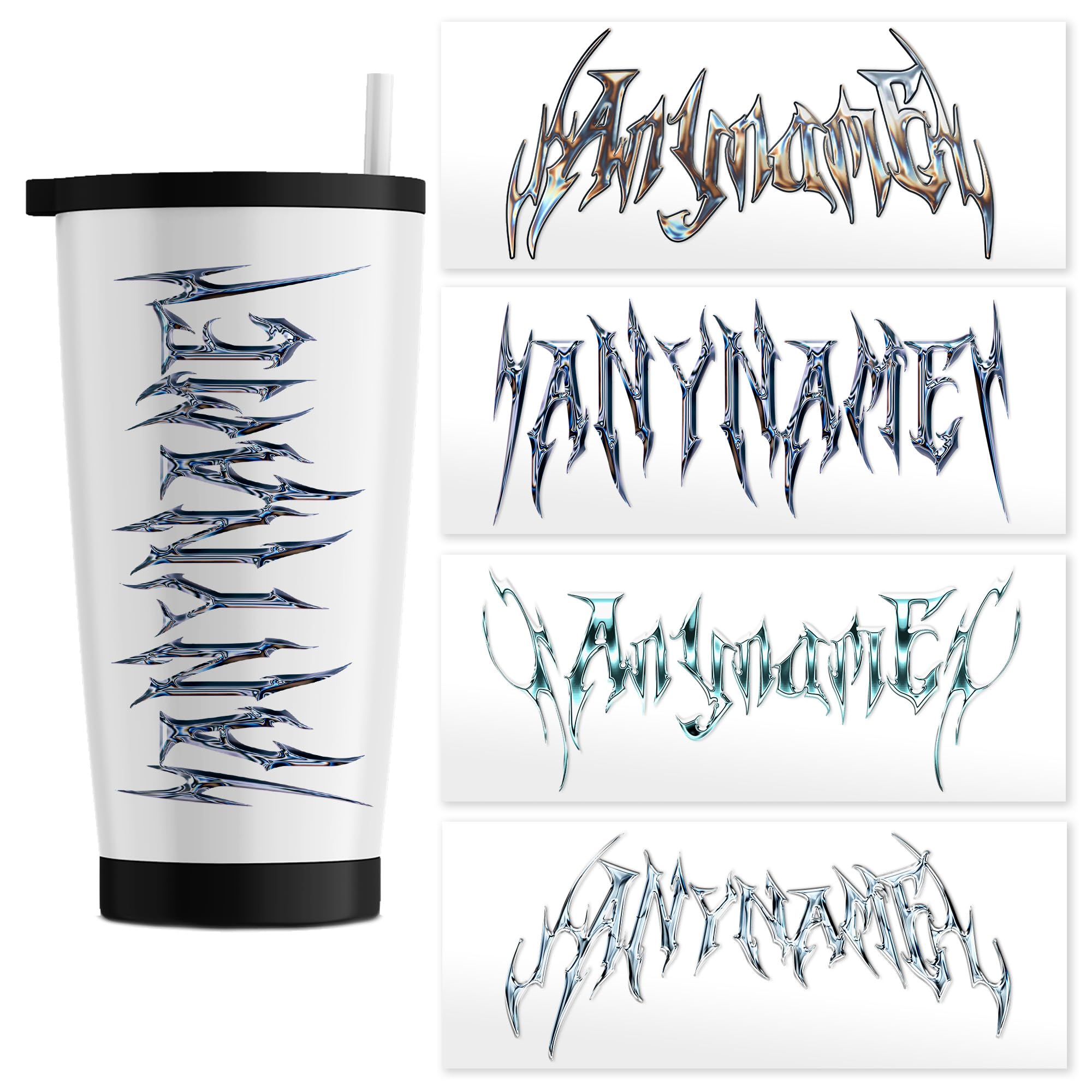 Custom Gothic Name Transparent Sticker Personalized Cyber Sigilism Stickers Cool Vintage UV DTF Transfer Sticker for Laptop, Water Bottles, Phone,