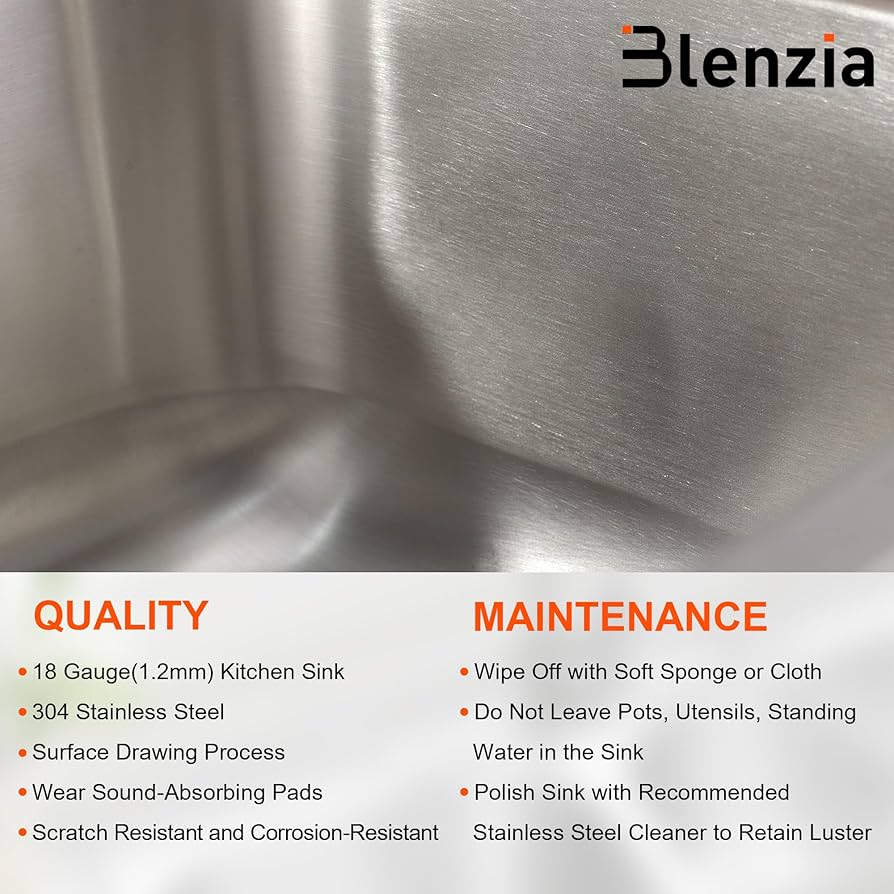 Blenzia 27 Inch Undermount Kitchen Sink 18 Gauge Stainless
