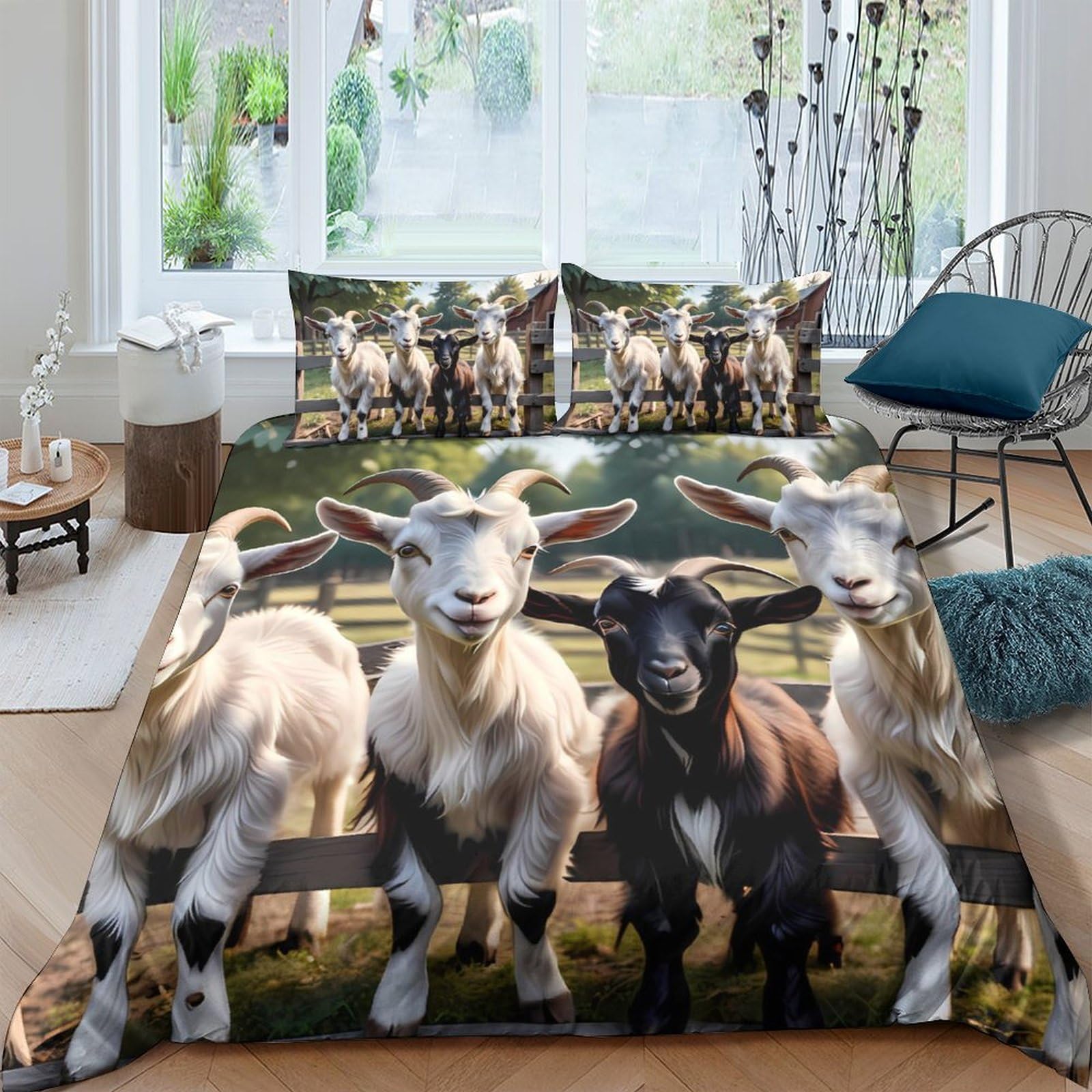 Ctjqhvkz Style-4 3D Printed Goat Farm Fitted Sheet Microfiber Soft Anti-Slip Animal Bed Cover For Bedroom Guest Room Decor Single（135X200cm）