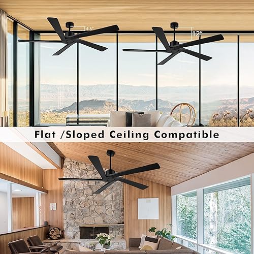 Miniatura 5 de WINGBO Ventilador de techo CC de 54 pulgadas sin luces, 5 cuchillas reversibles de madera maciza tallada, motor de CC silencioso de 6 velocidades,