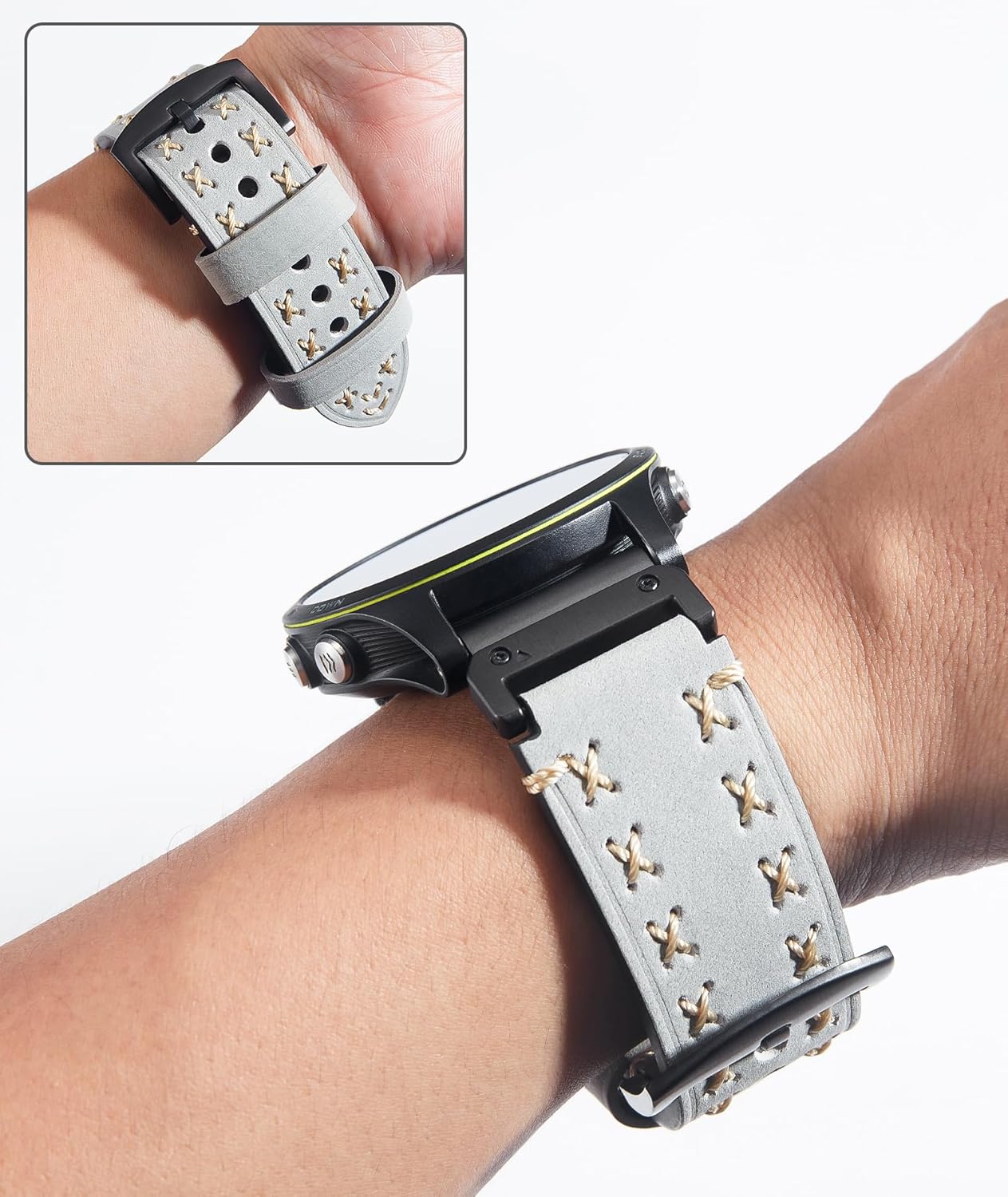 BINLUN Compatible with Garmin Watch 22mm/26mm Genuine Leather Watch Strap for Fenix/Fit for Forerunner/Enduro - Descent Watch Band for Men and Women with Large Wrists