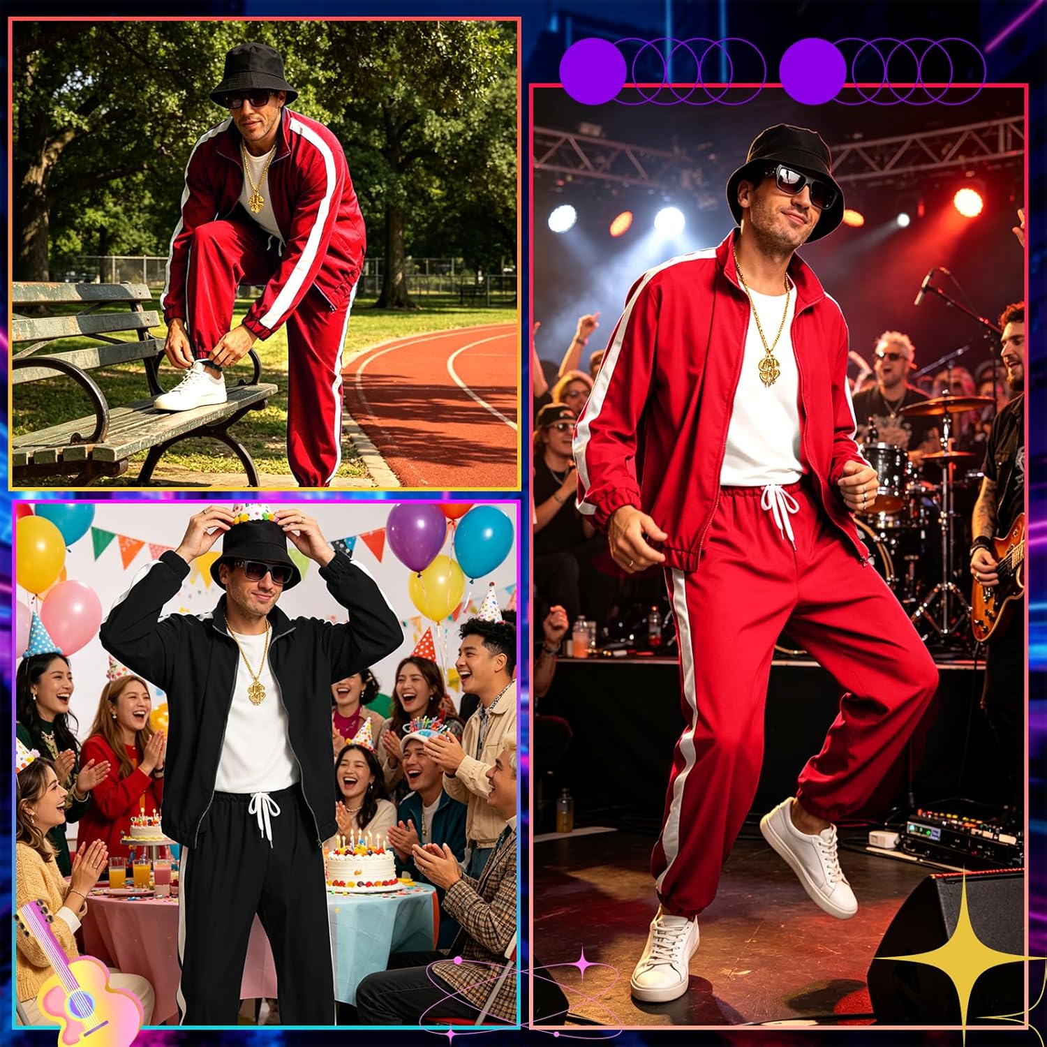 80s 90s Outfit for Men Tracksuit Costume, Hip Hop Outfit Set Vintage Beach Tracksuit for Themed Disco Party Costumes